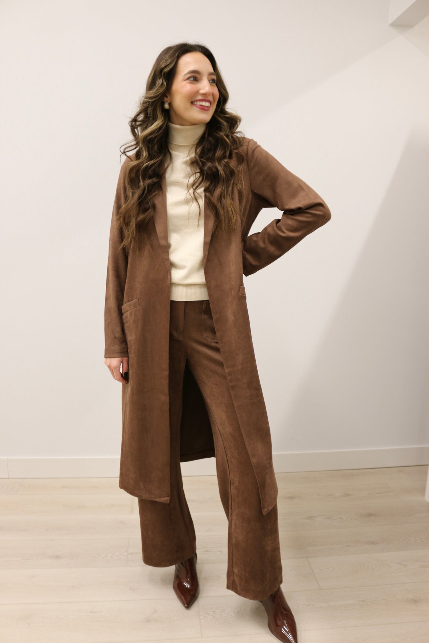 Lana Suede High Waisted Wide Leg Pants - Chocolate Brown
