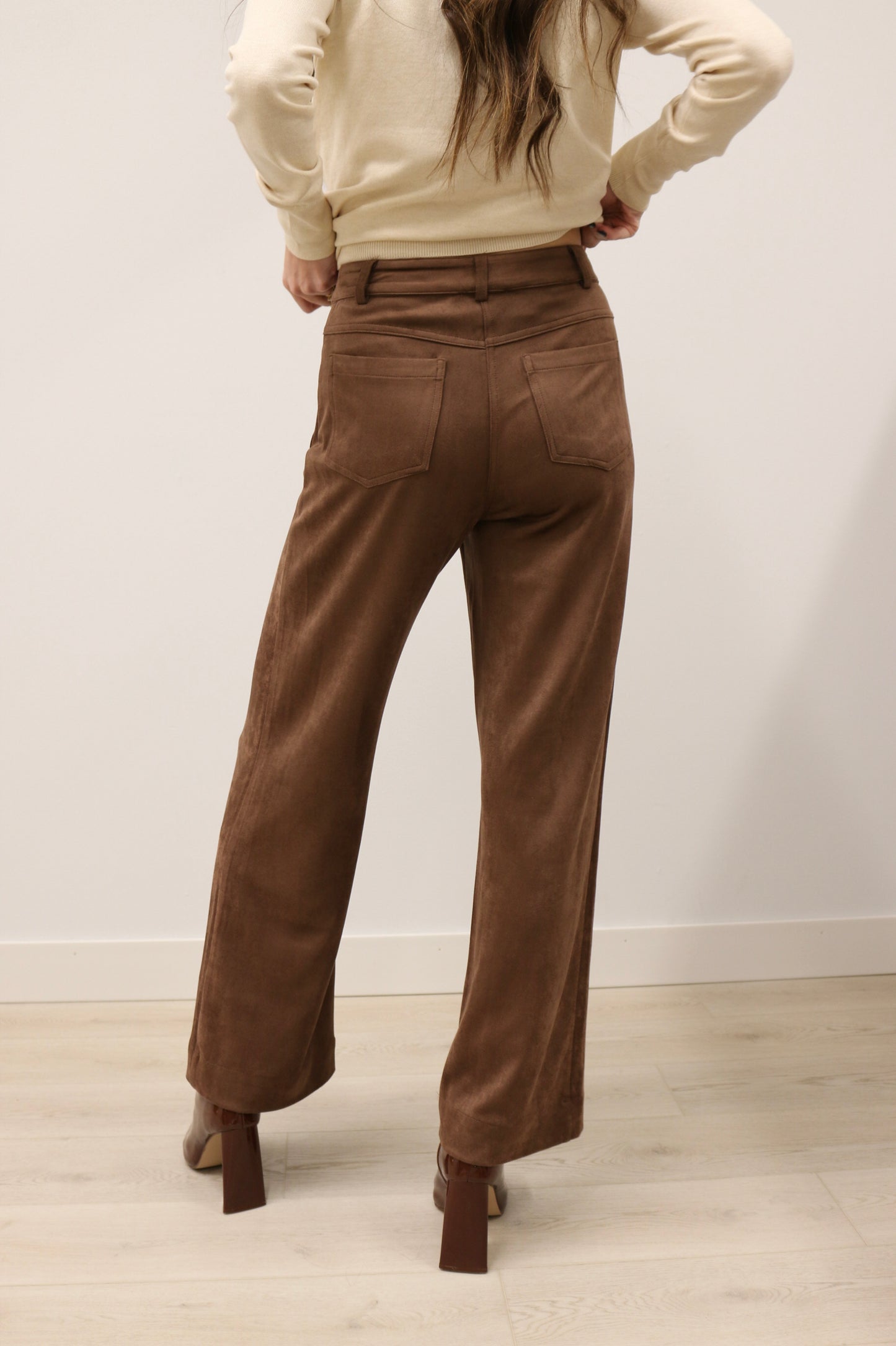 Lana Suede High Waisted Wide Leg Pants - Chocolate Brown