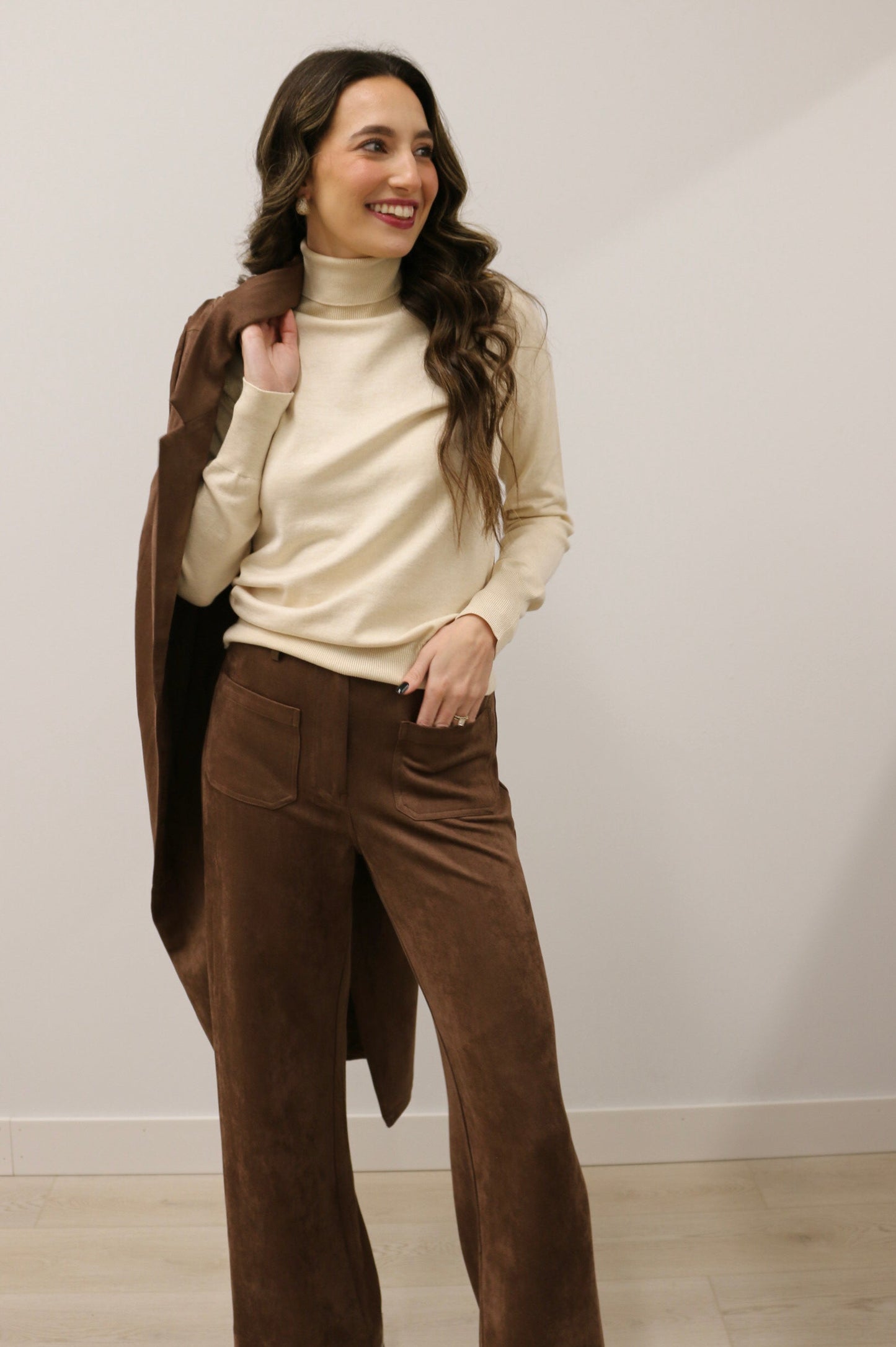 Lana Suede High Waisted Wide Leg Pants - Chocolate Brown