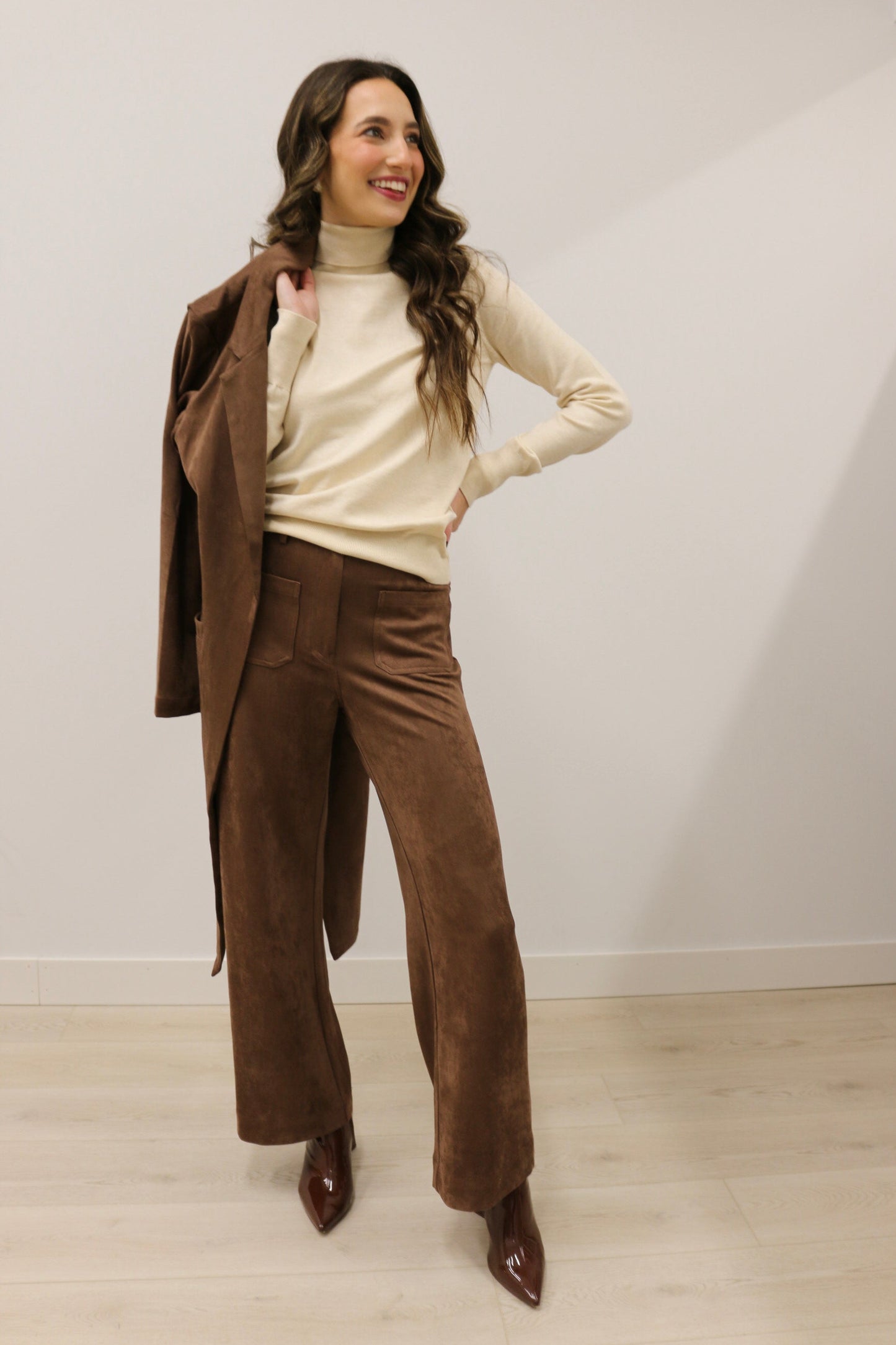 Lana Suede High Waisted Wide Leg Pants - Chocolate Brown