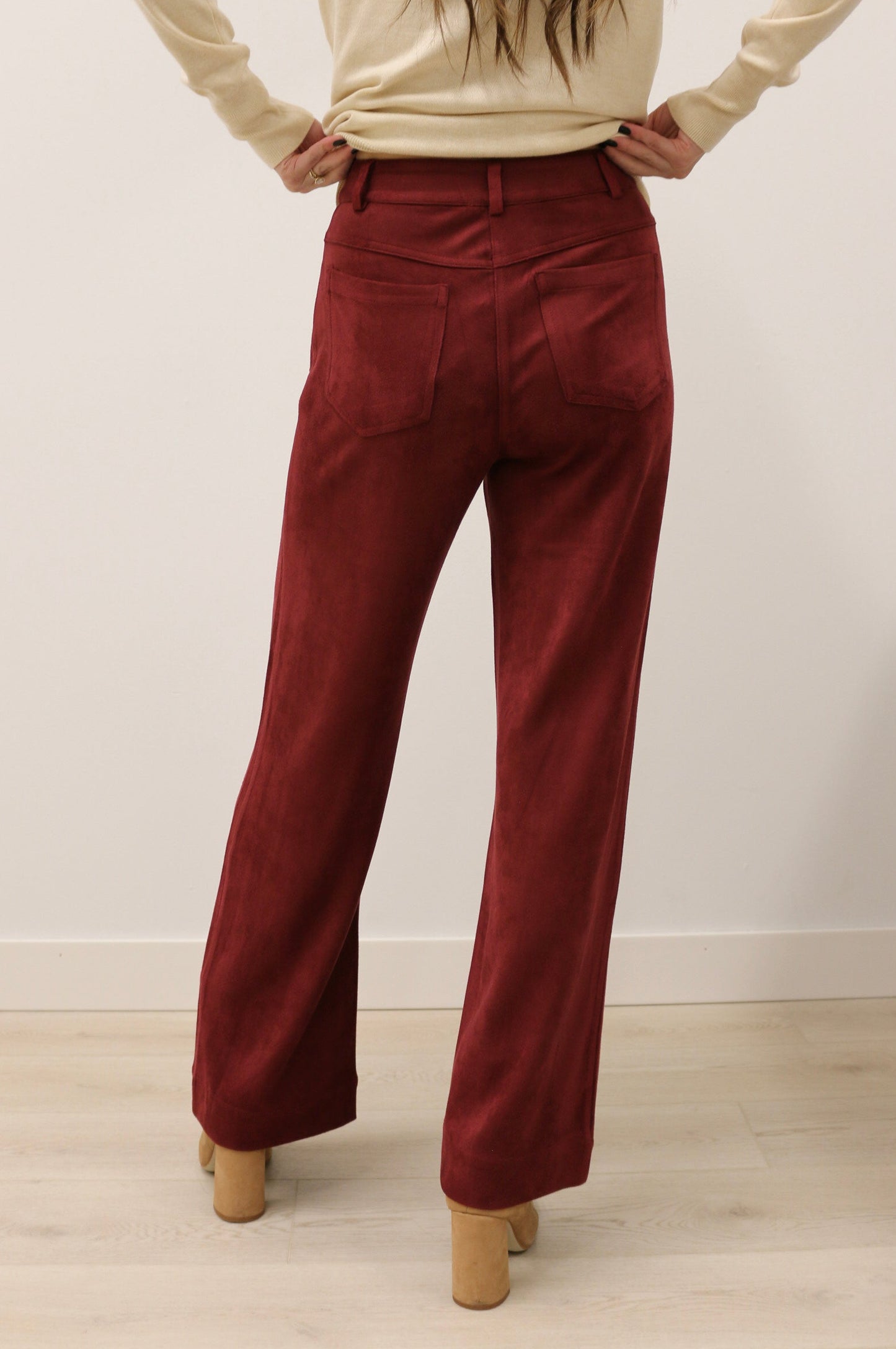 Lana Suede High Waisted Wide Leg Pants - Burgundy