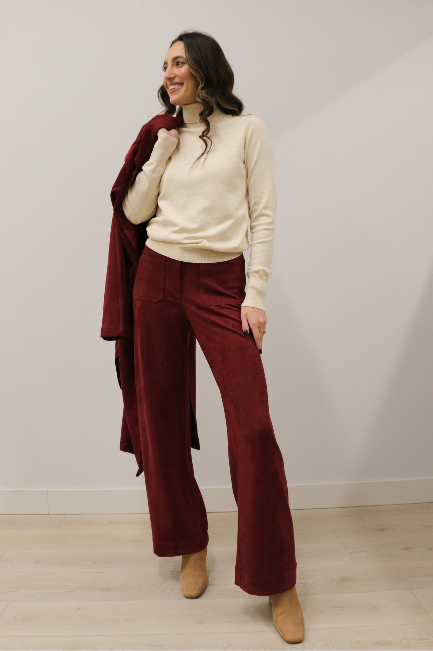 Lana Suede High Waisted Wide Leg Pants - Burgundy