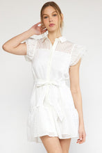 Load image into Gallery viewer, Maddox Shadow Grid Button Up Mini Dress - White
