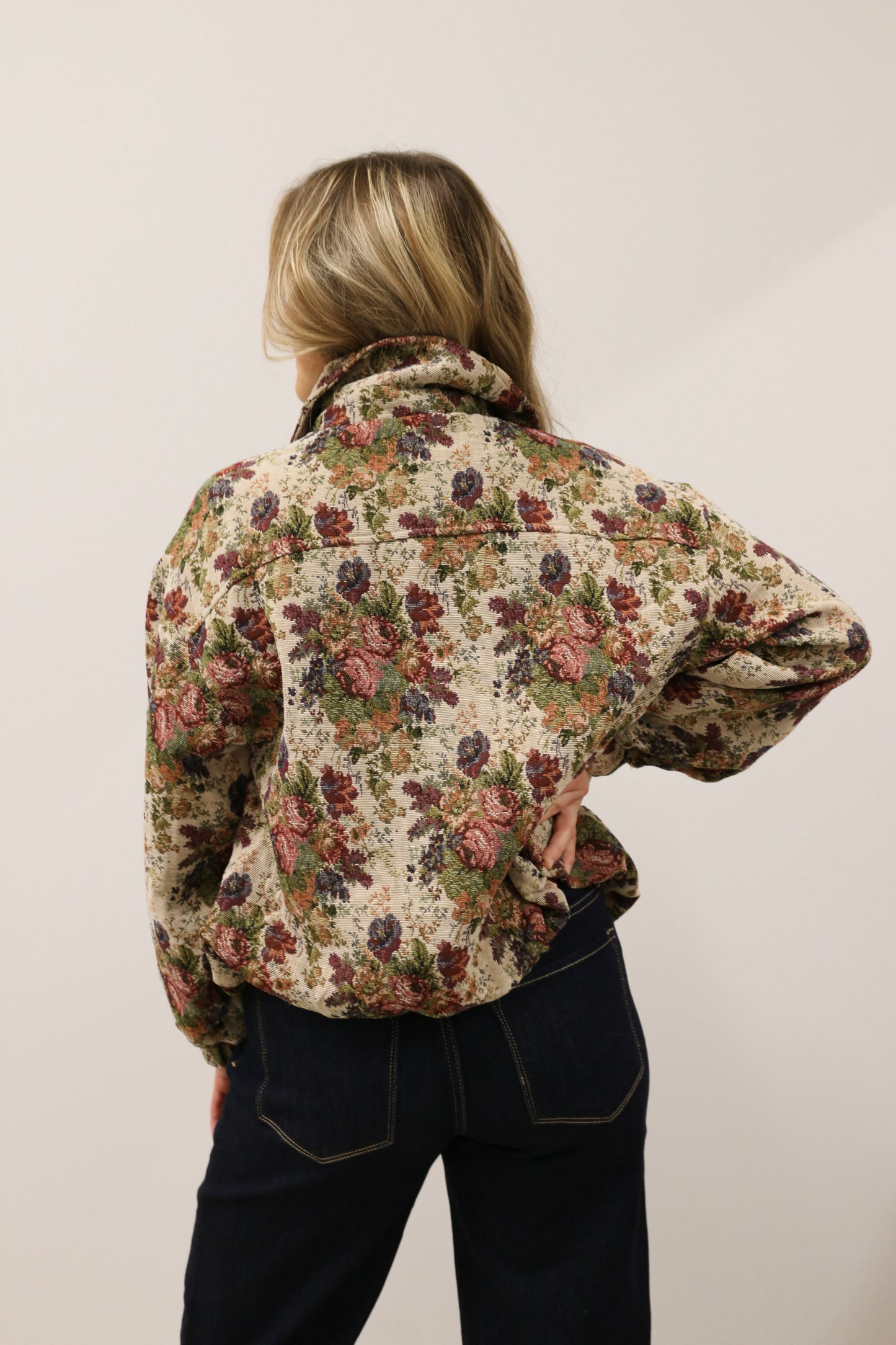 Marisol Vintage Rose Tapestry Zip-up Bomber Jacket - Multi