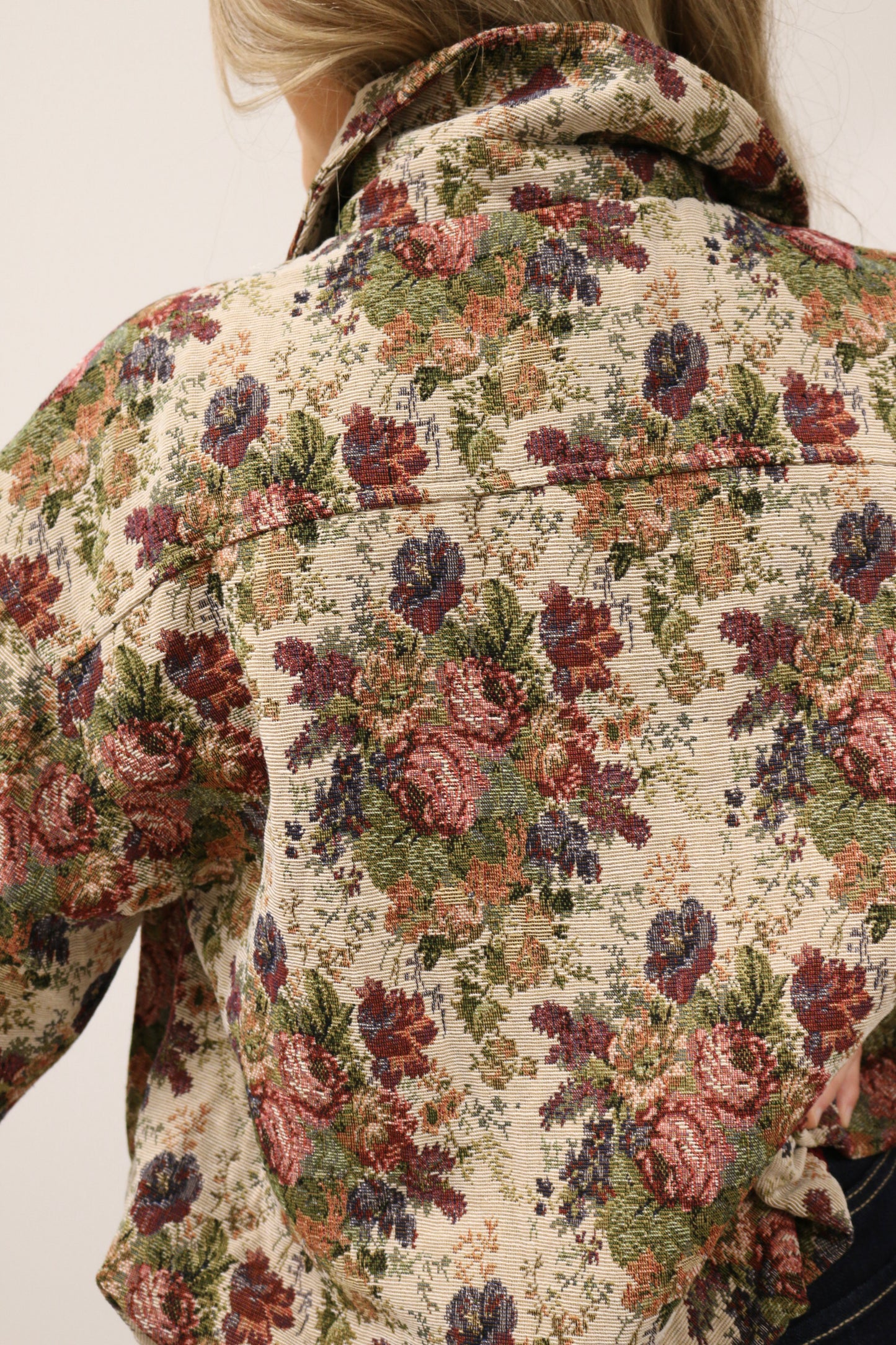 Marisol Vintage Rose Tapestry Zip-up Bomber Jacket - Multi