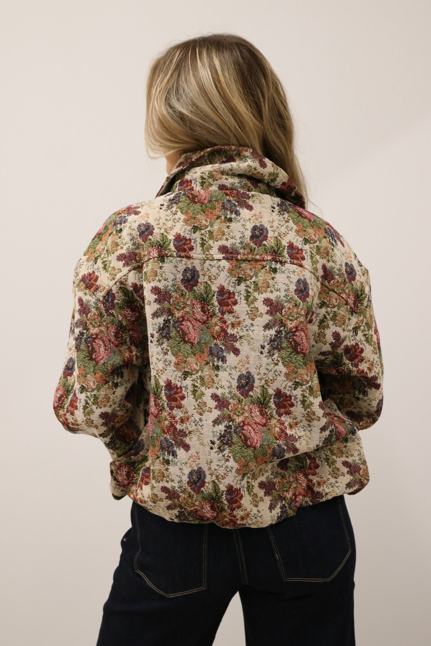 Marisol Vintage Rose Tapestry Zip-up Bomber Jacket - Multi