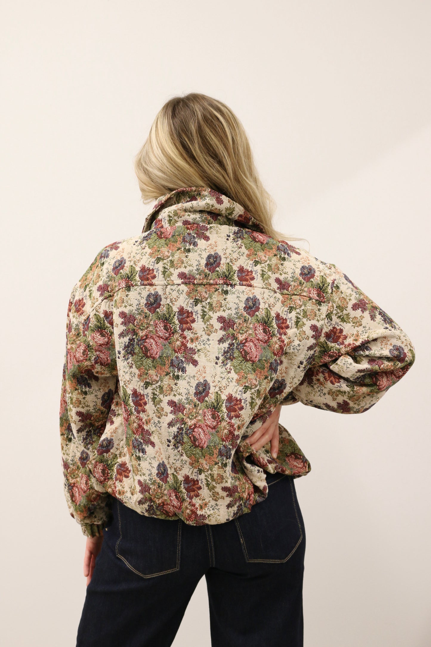 Marisol Vintage Rose Tapestry Zip-up Bomber Jacket - Multi