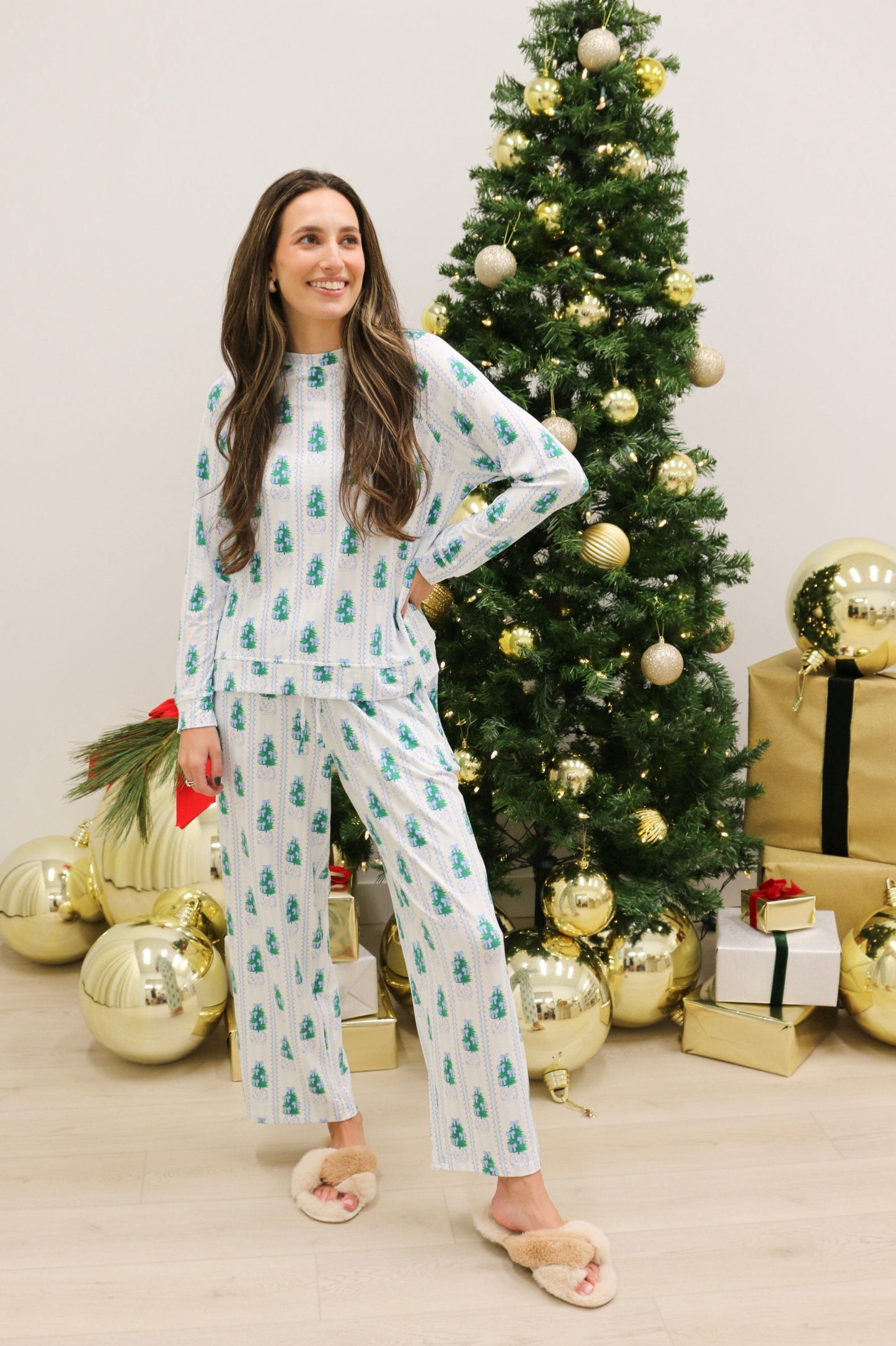 Annie Ginger Jar Joy Holiday Pajama Set by Mary Square - Blue Multi