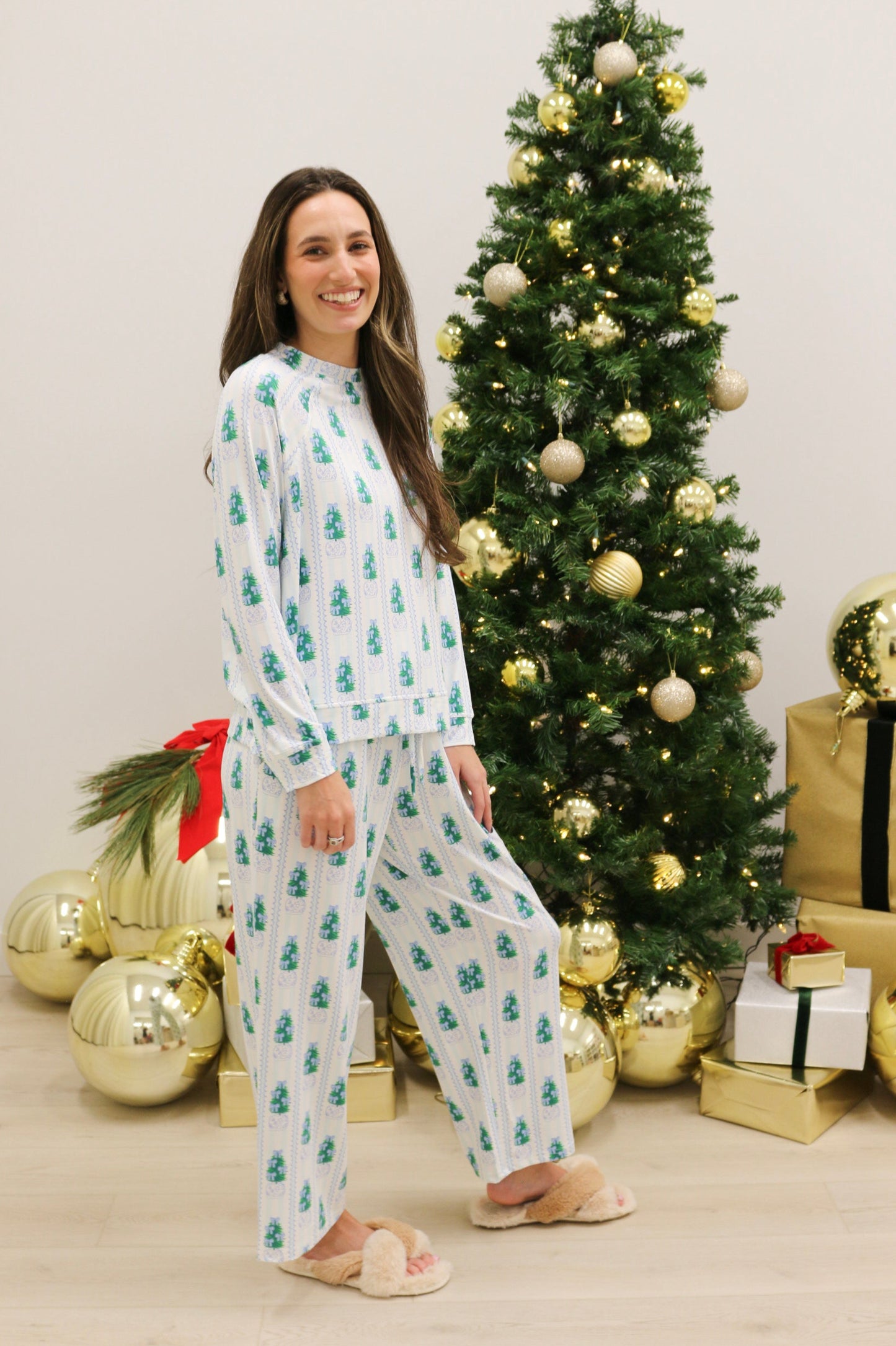 Annie Ginger Jar Joy Holiday Pajama Set by Mary Square - Blue Multi