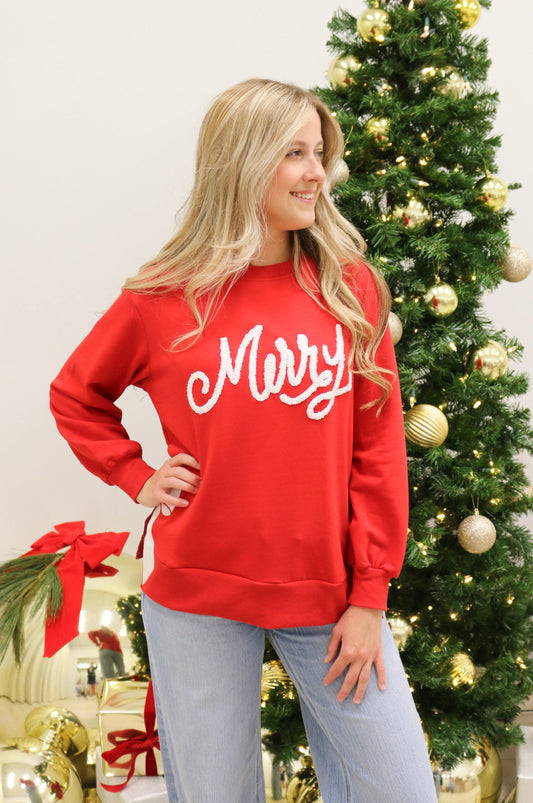 Lakelyn Merry Bow Embellished Sweatshirt by Mary Square - Red Multi