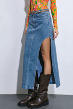 Load image into Gallery viewer, Michelle High Waisted Side Slit Denim Midi Skirt - Denim Blue

