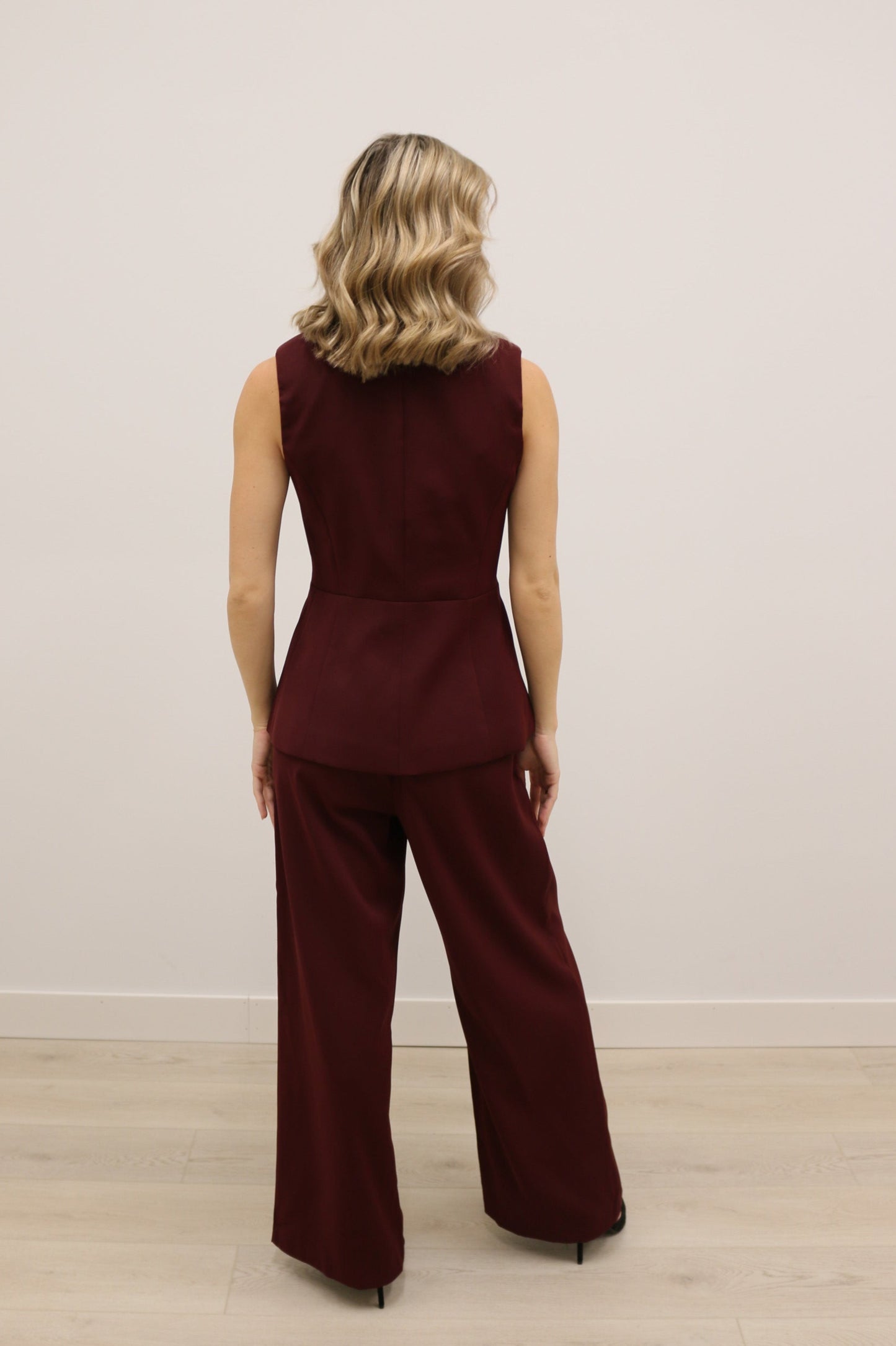 Aidette Structured Gold Button Front Vest - Burgundy
