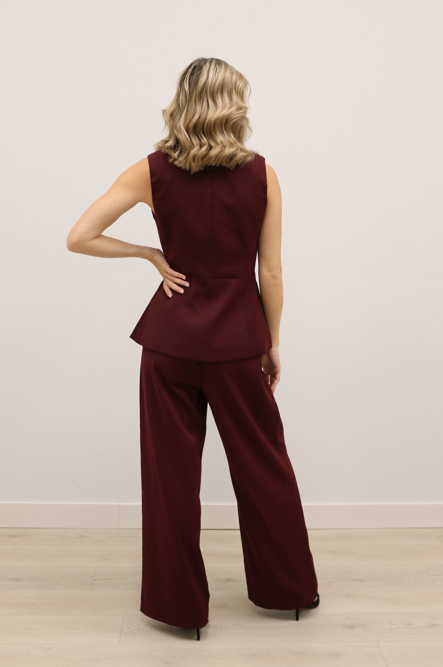 Aidette High Waisted Relaxed Fit Trouser Pant - Burgundy