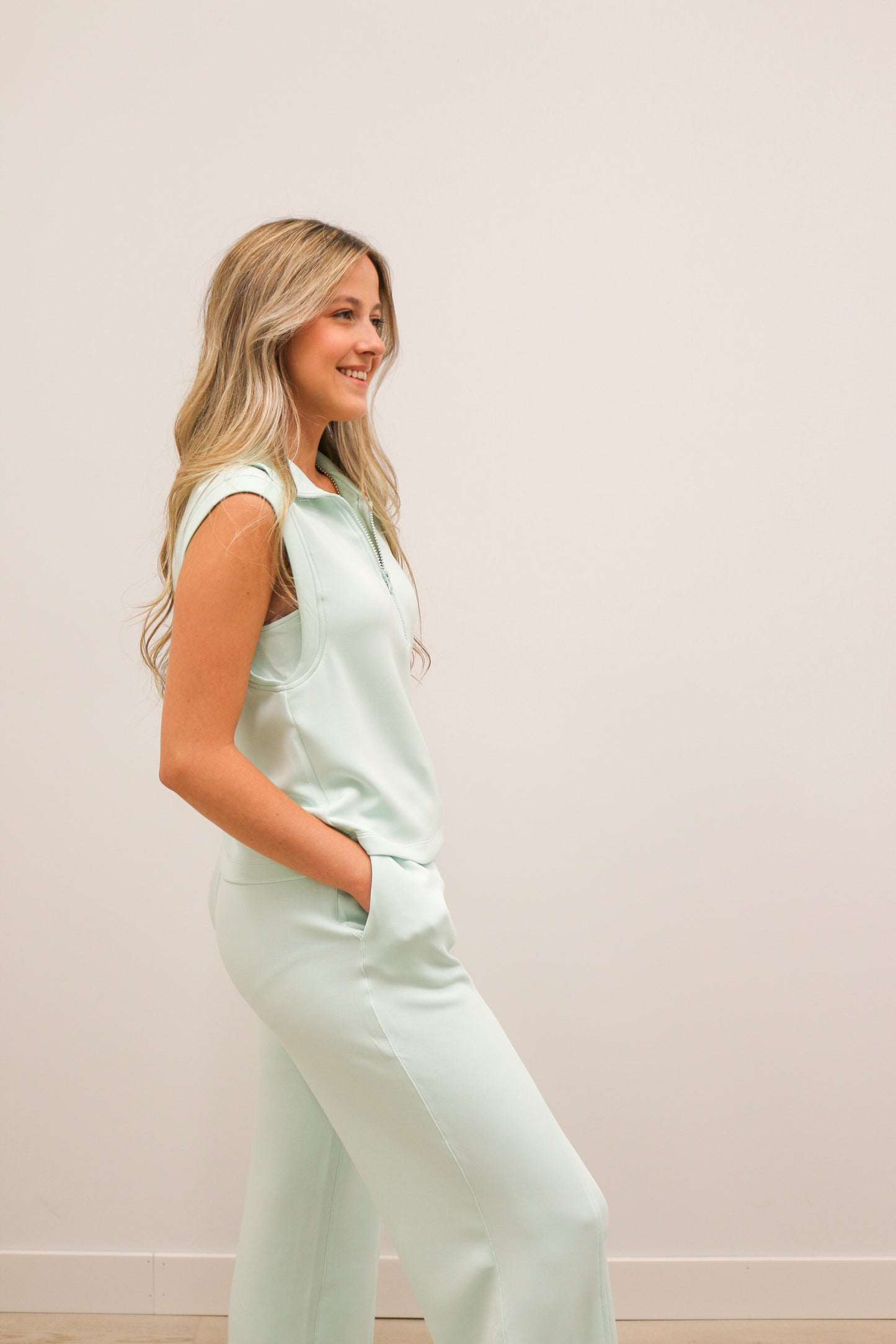 Soft Modal Athleisure Easy Pull On Drawstring Pant - Ice Mint