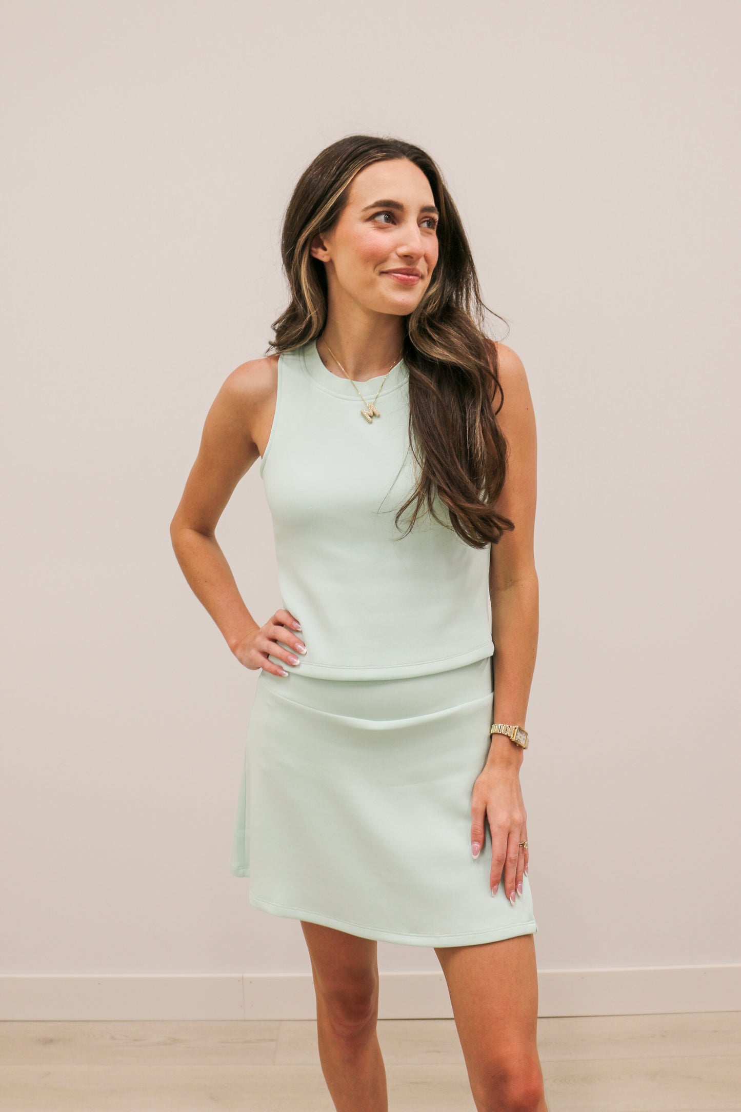Soft Modal Athleisure Skirt Built In Shorts - Ice Mint