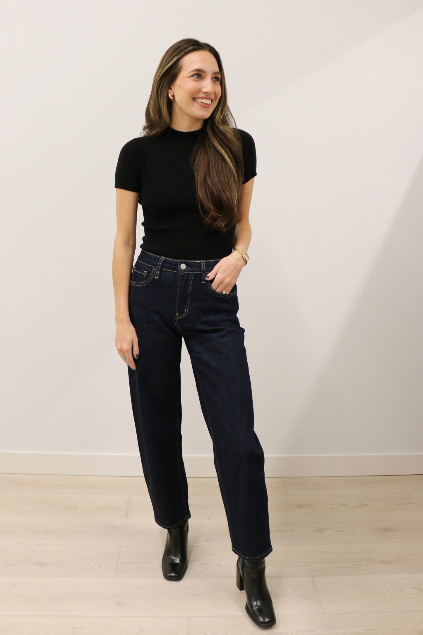 Aura Short Sleeve Soft Knit Sweater Top - Black