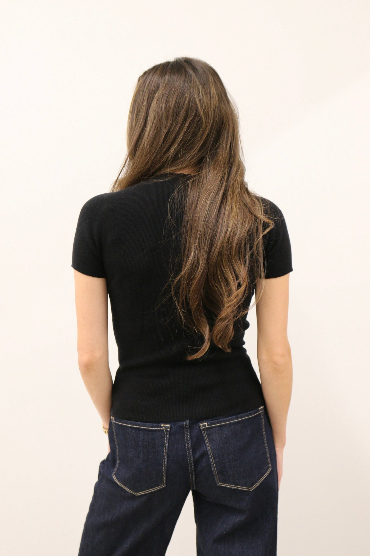 Aura Short Sleeve Soft Knit Sweater Top - Black