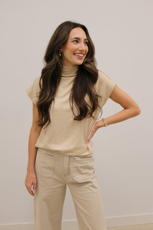 Beckett Mock Neck Short Sleeve Knit Pullover - Oatmeal