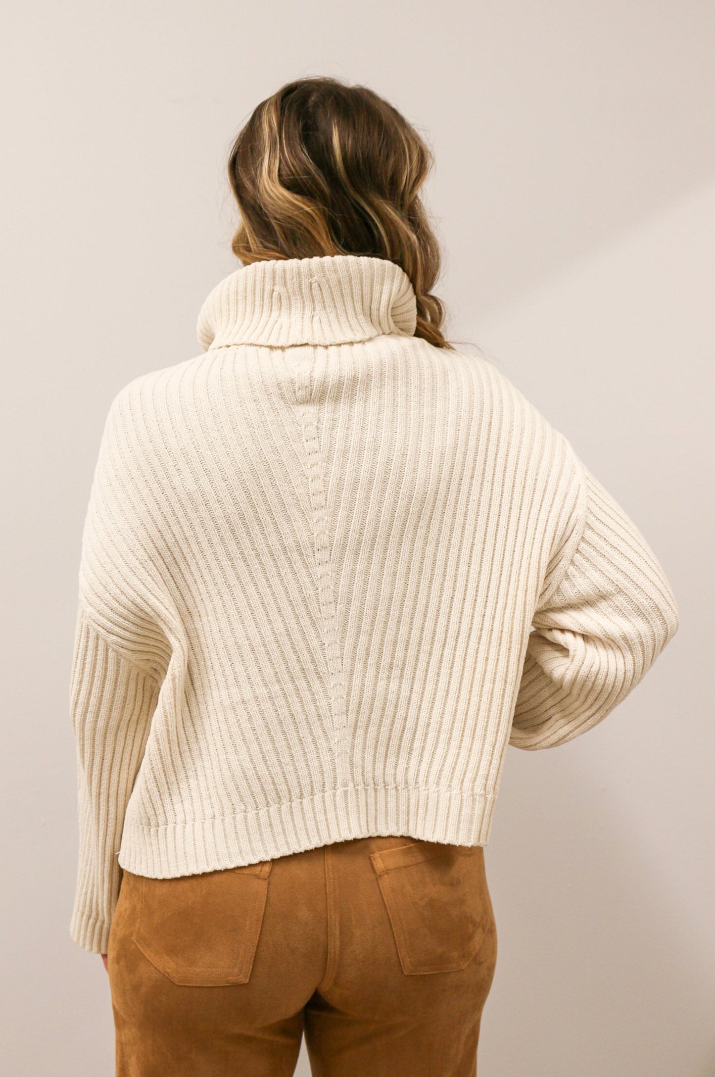 Bethany Ribbed Knit Turtleneck Long Sleeve Sweater - Ivory