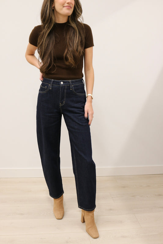 Divinity High Rise Slim Barrel Denim by Vervet - Dark Wash