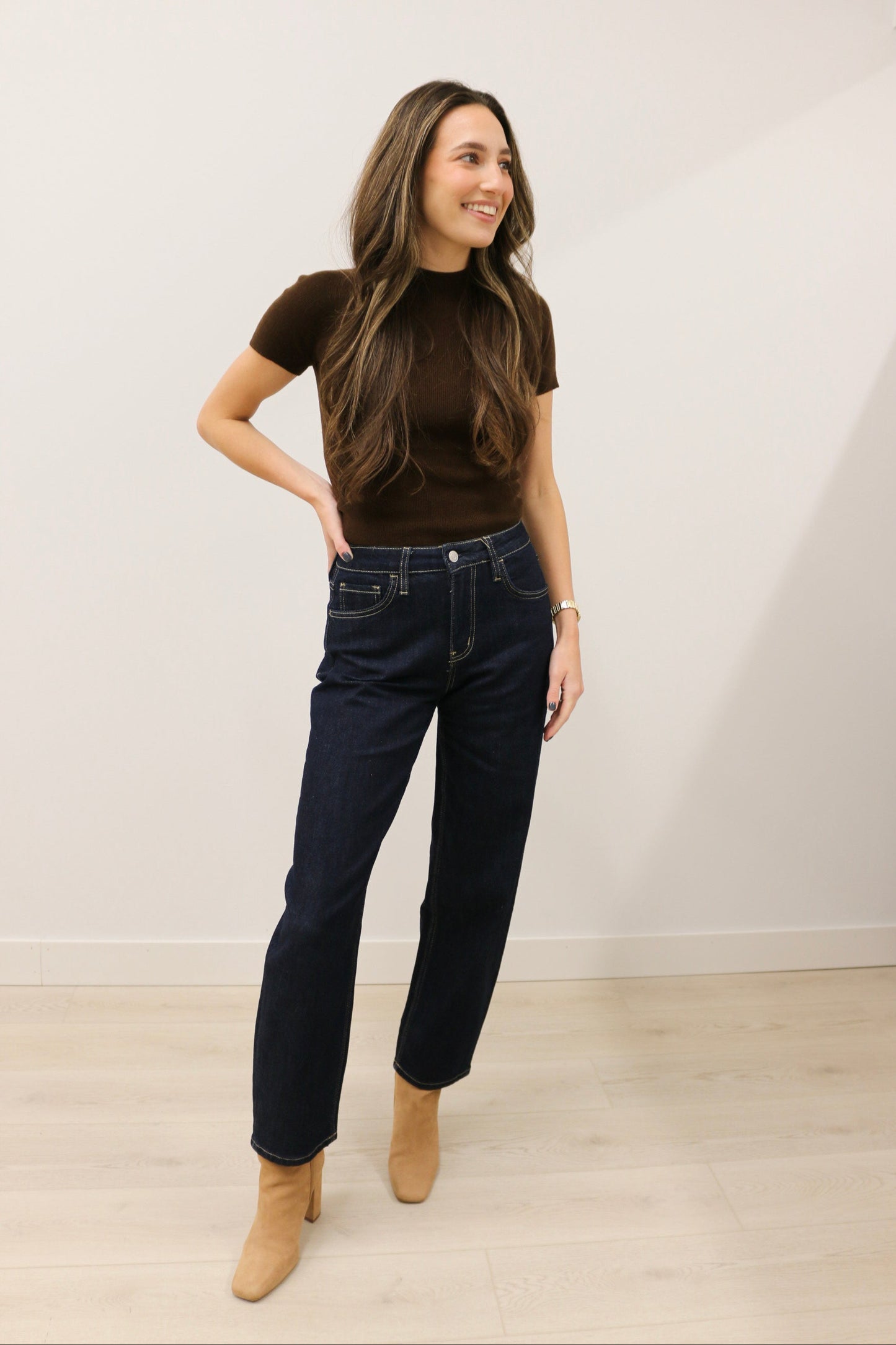 Divinity High Rise Slim Barrel Denim by Vervet - Dark Wash