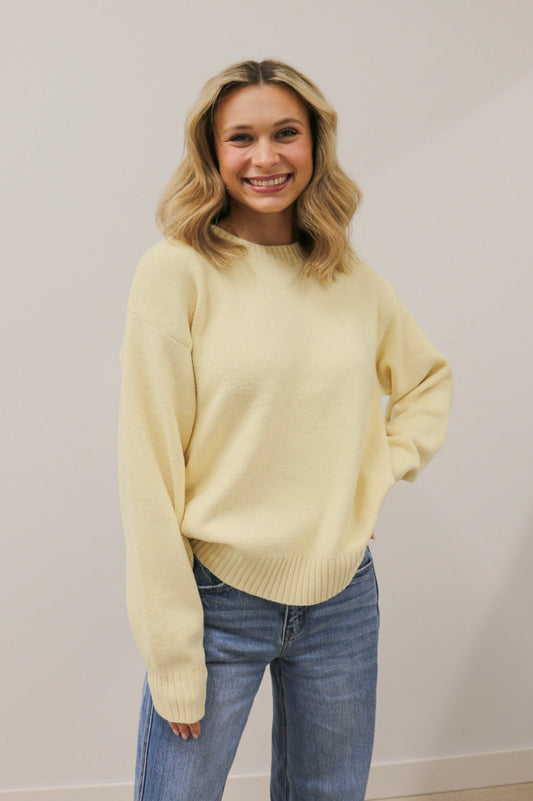 Desiree Crewneck Long Sleeve Oversized Knit Sweater Pullover - Butter Yellow