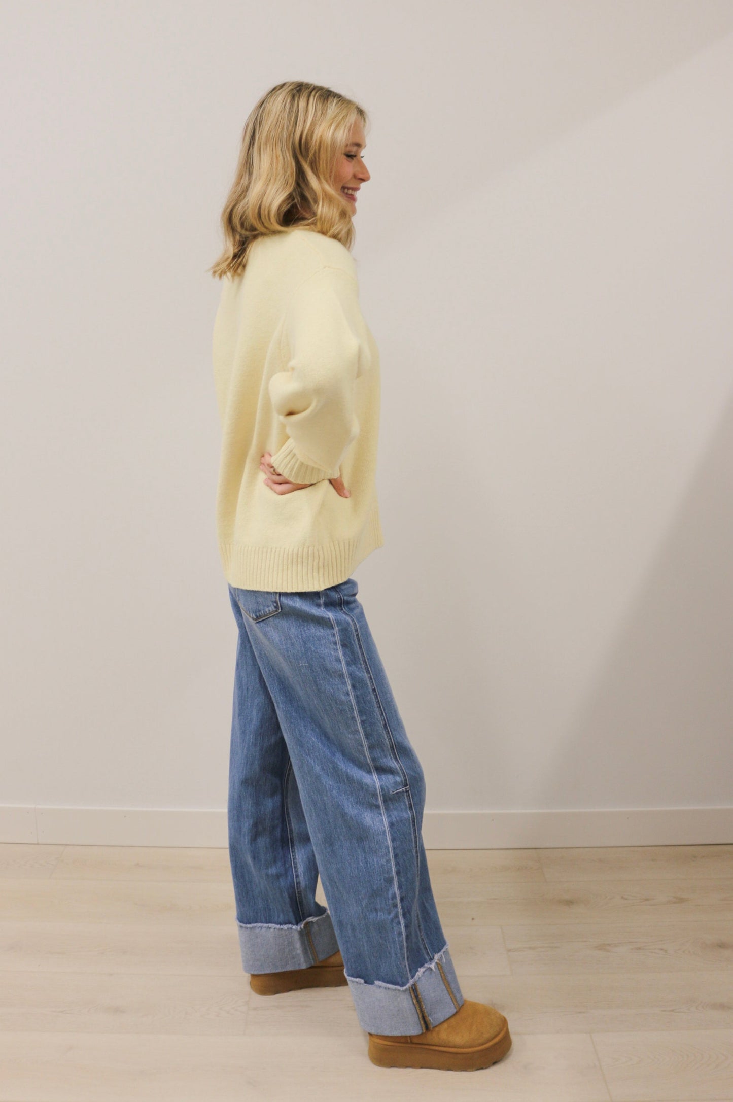 Desiree Crewneck Long Sleeve Oversized Knit Sweater Pullover - Butter Yellow
