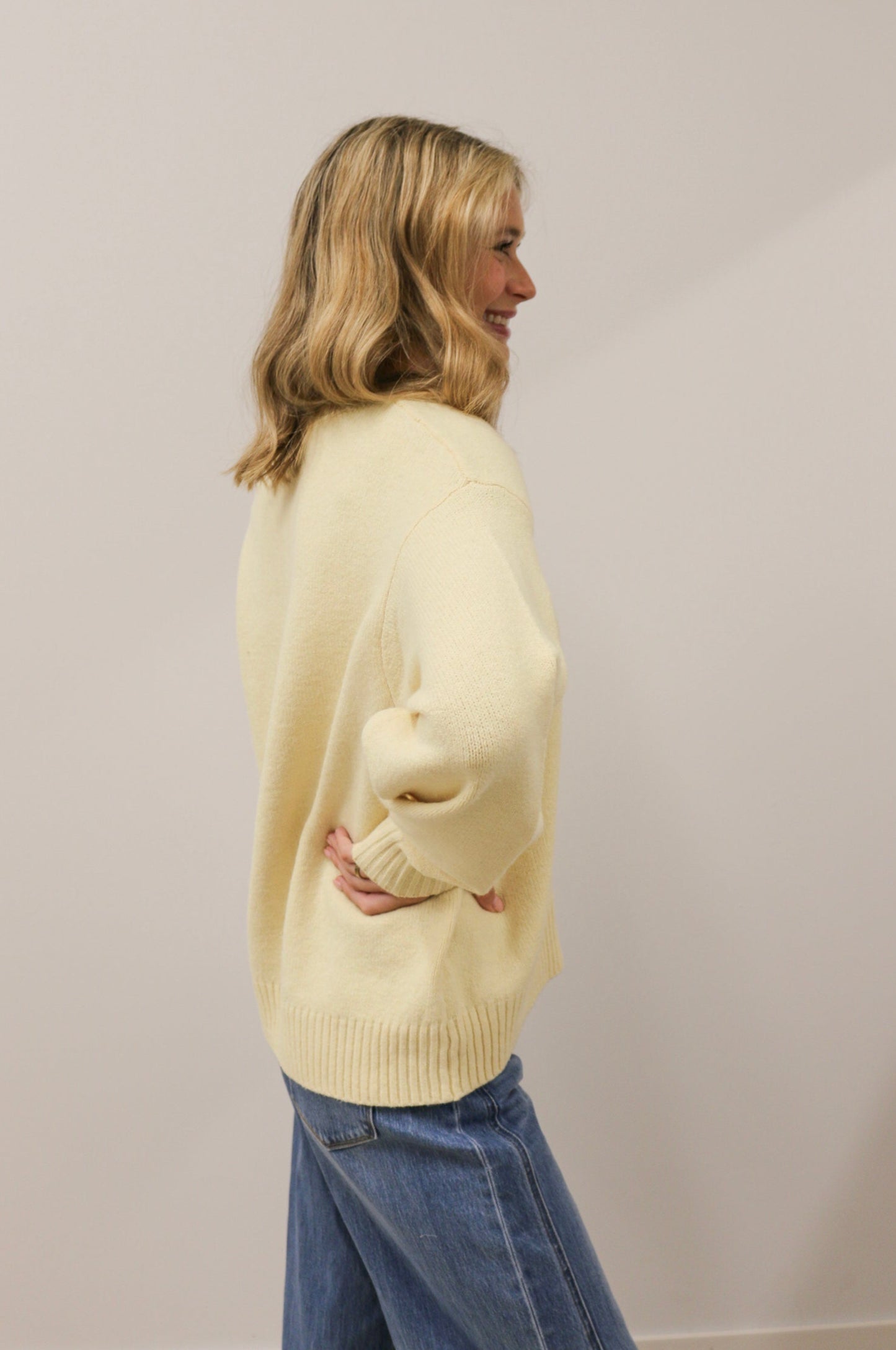 Desiree Crewneck Long Sleeve Oversized Knit Sweater Pullover - Butter Yellow