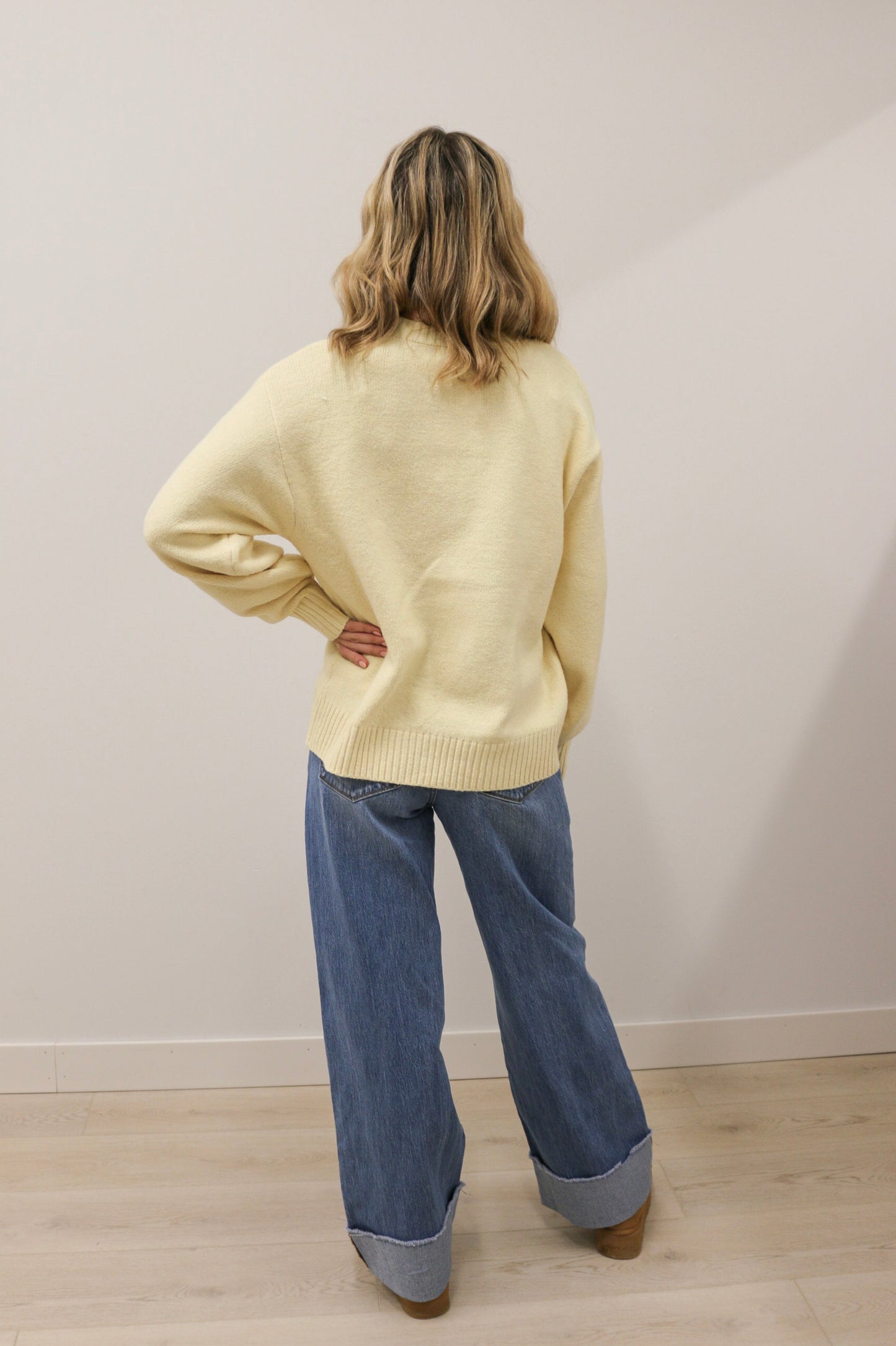 Desiree Crewneck Long Sleeve Oversized Knit Sweater Pullover - Butter Yellow