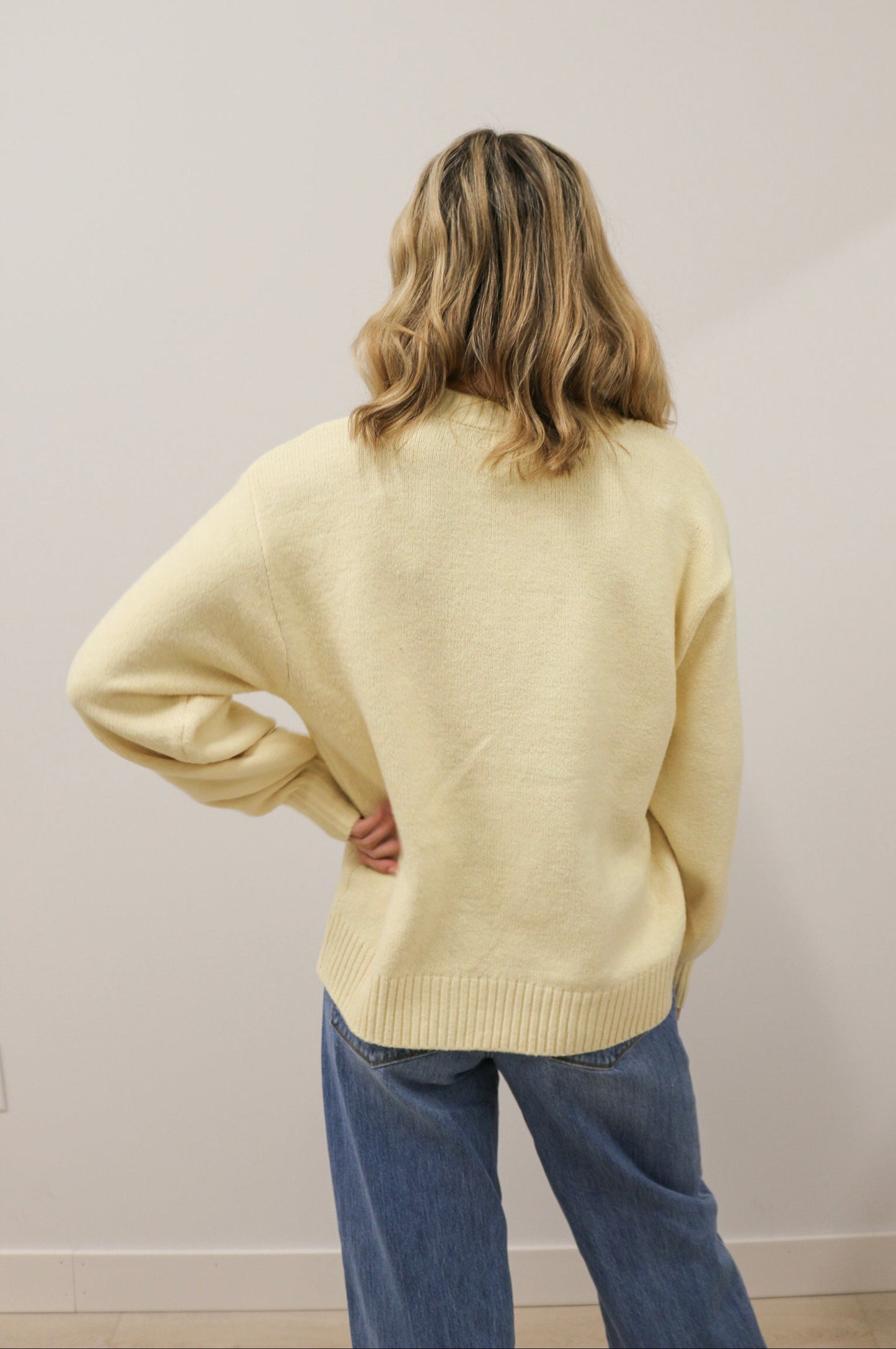 Desiree Crewneck Long Sleeve Oversized Knit Sweater Pullover - Butter Yellow