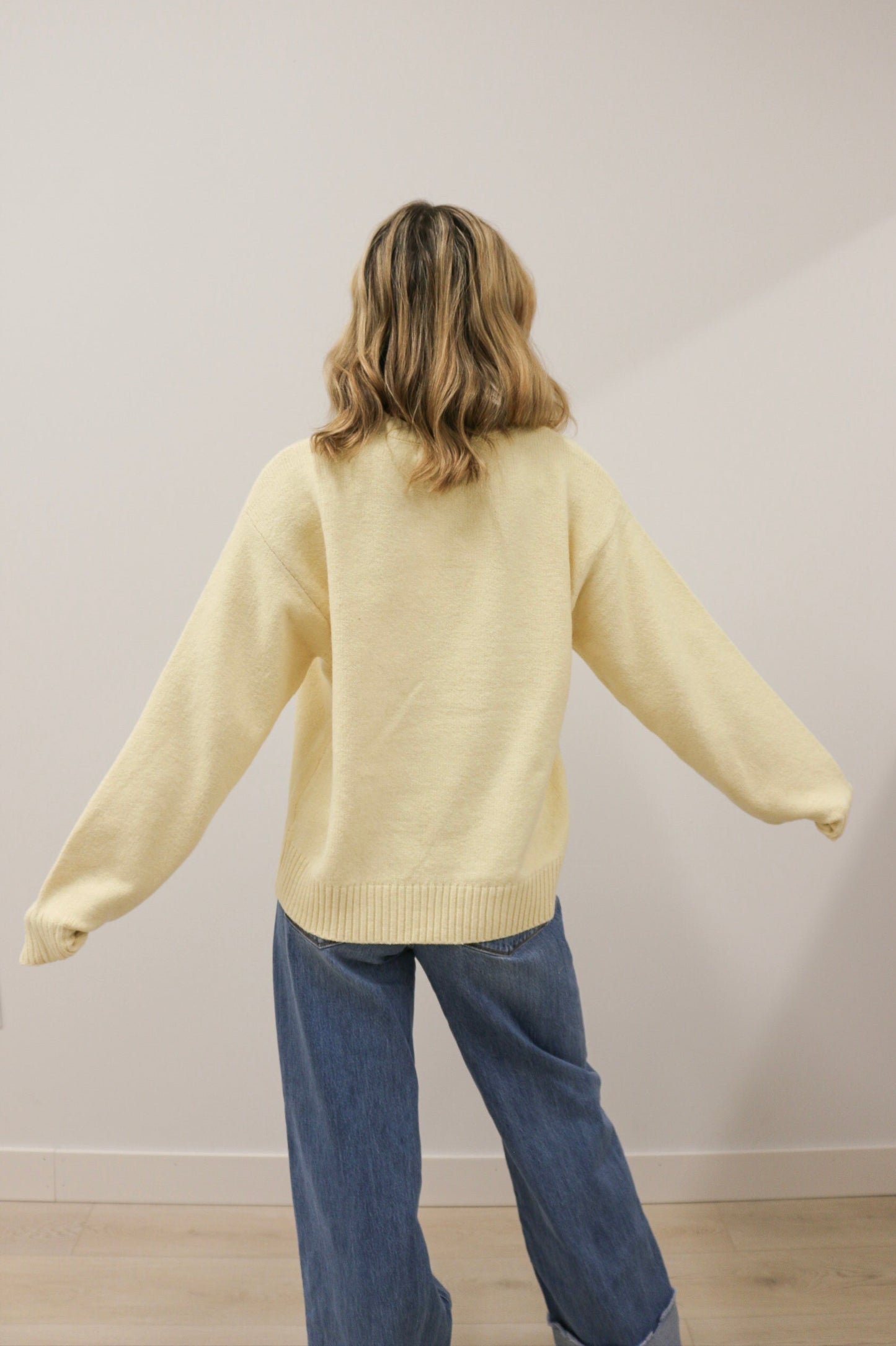 Desiree Crewneck Long Sleeve Oversized Knit Sweater Pullover - Butter Yellow