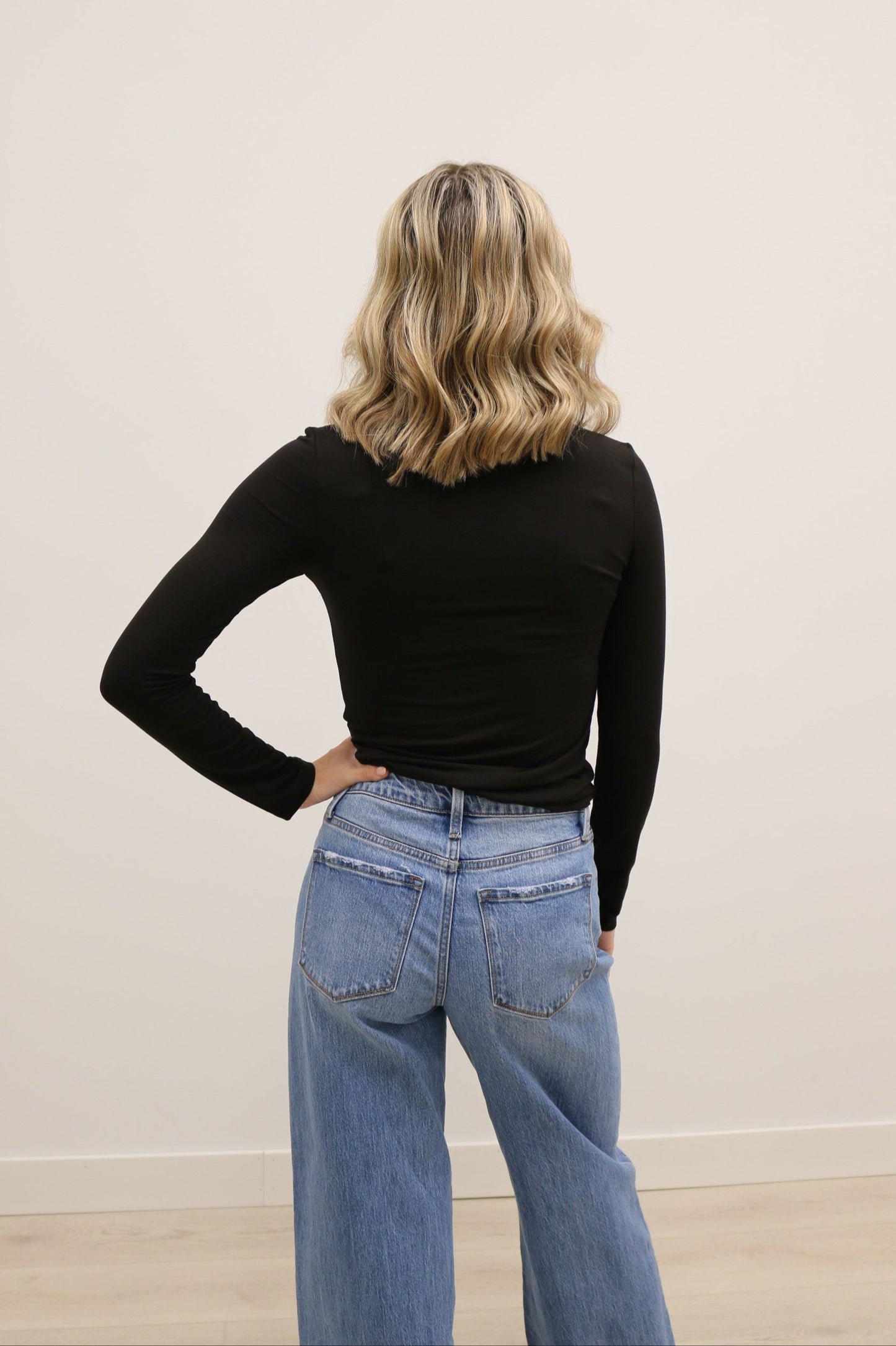 Final Touch Double Layer Turtleneck Long Sleeve Knit Top - Black