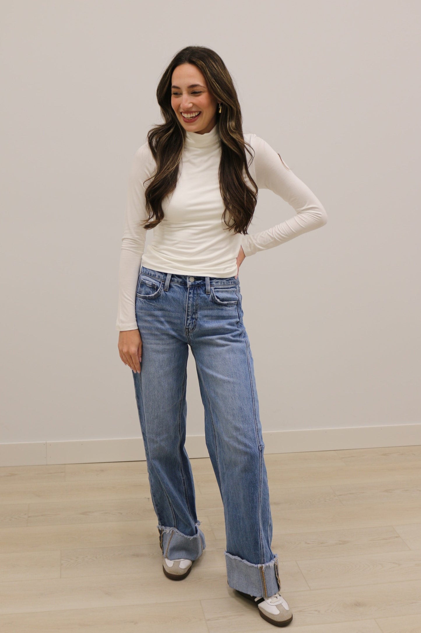 Final Touch Double Layer Turtleneck Long Sleeve Knit Top - Ivory Cream