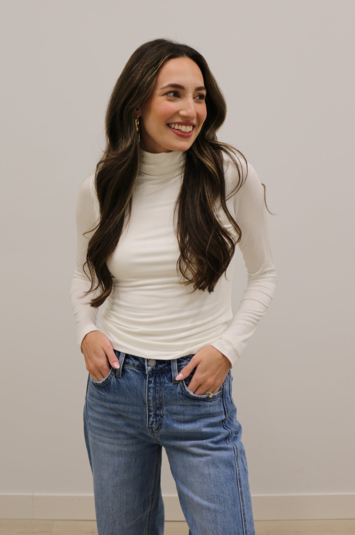Final Touch Double Layer Turtleneck Long Sleeve Knit Top - Ivory Cream
