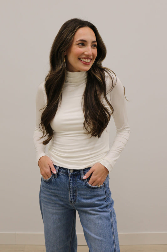 Final Touch Double Layer Turtleneck Long Sleeve Knit Top - Ivory Cream