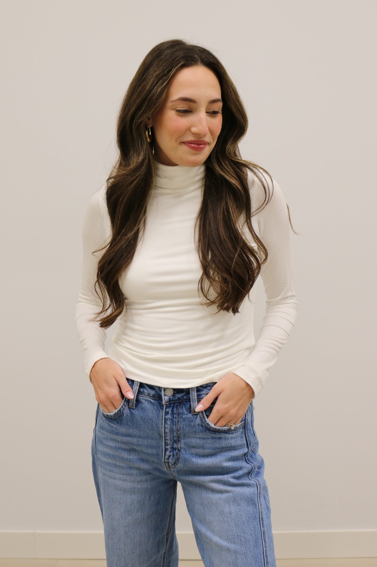 Final Touch Double Layer Turtleneck Long Sleeve Knit Top - Ivory Cream