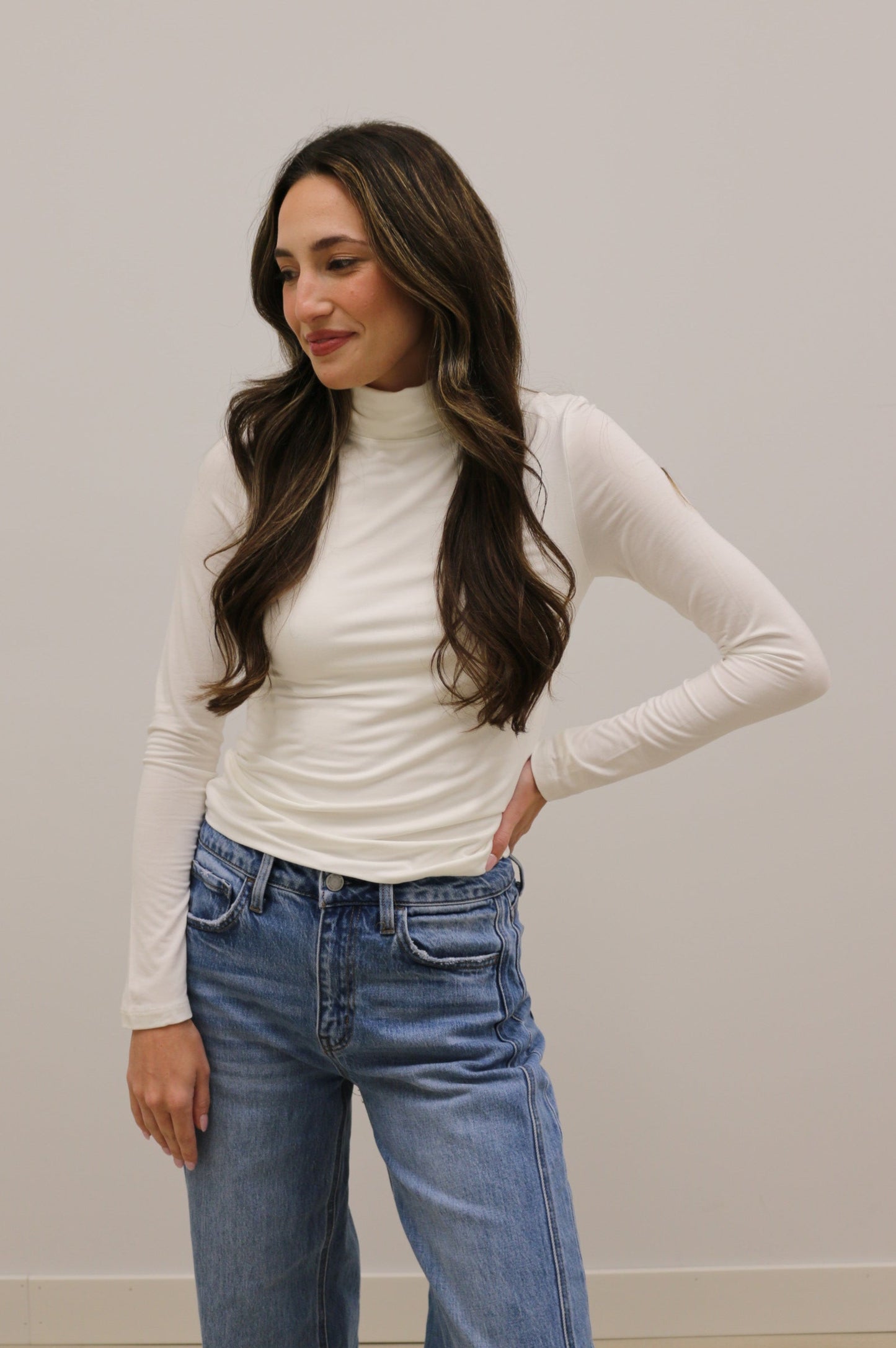 Final Touch Double Layer Turtleneck Long Sleeve Knit Top - Ivory Cream
