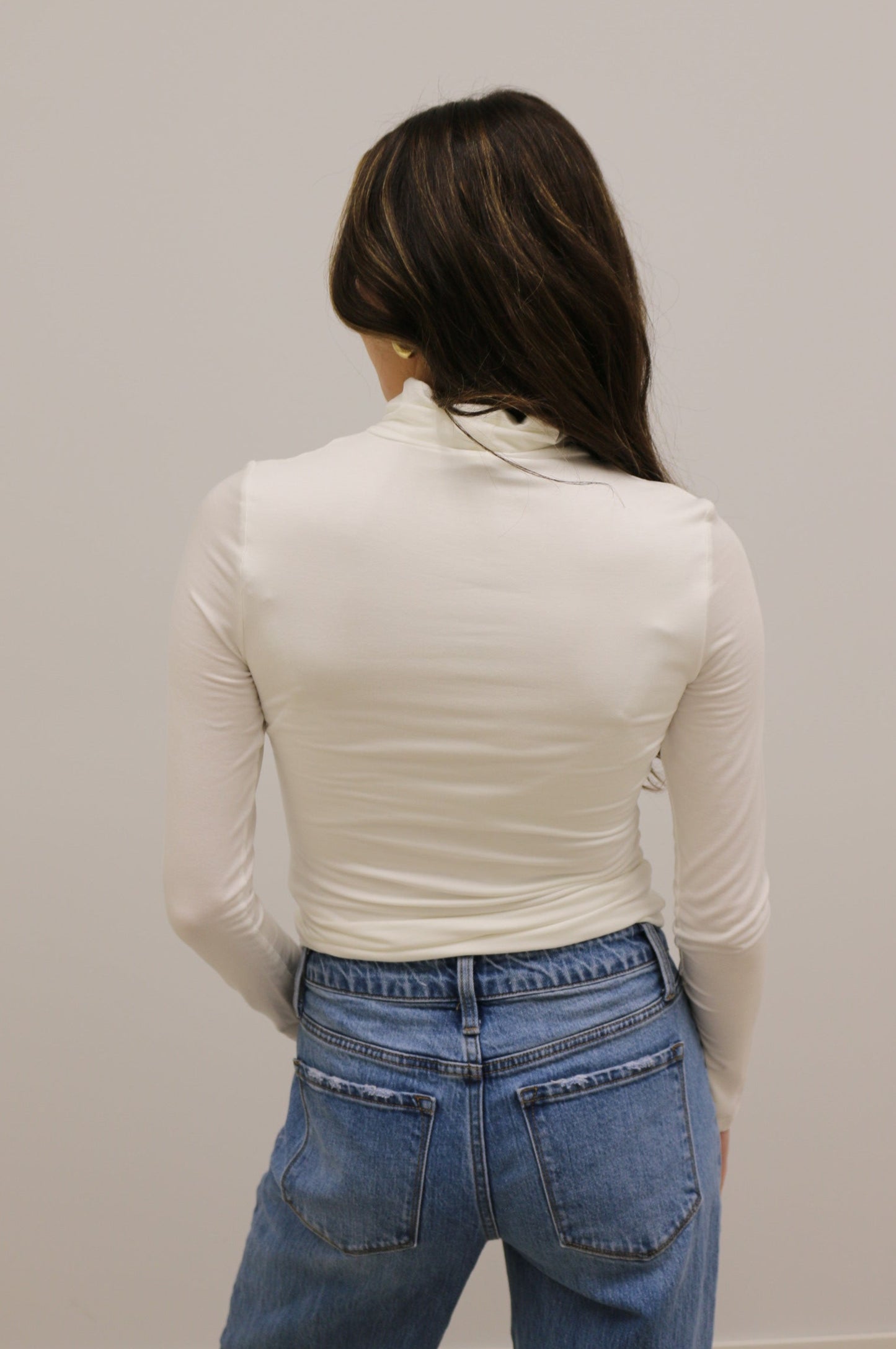 Final Touch Double Layer Turtleneck Long Sleeve Knit Top - Ivory Cream