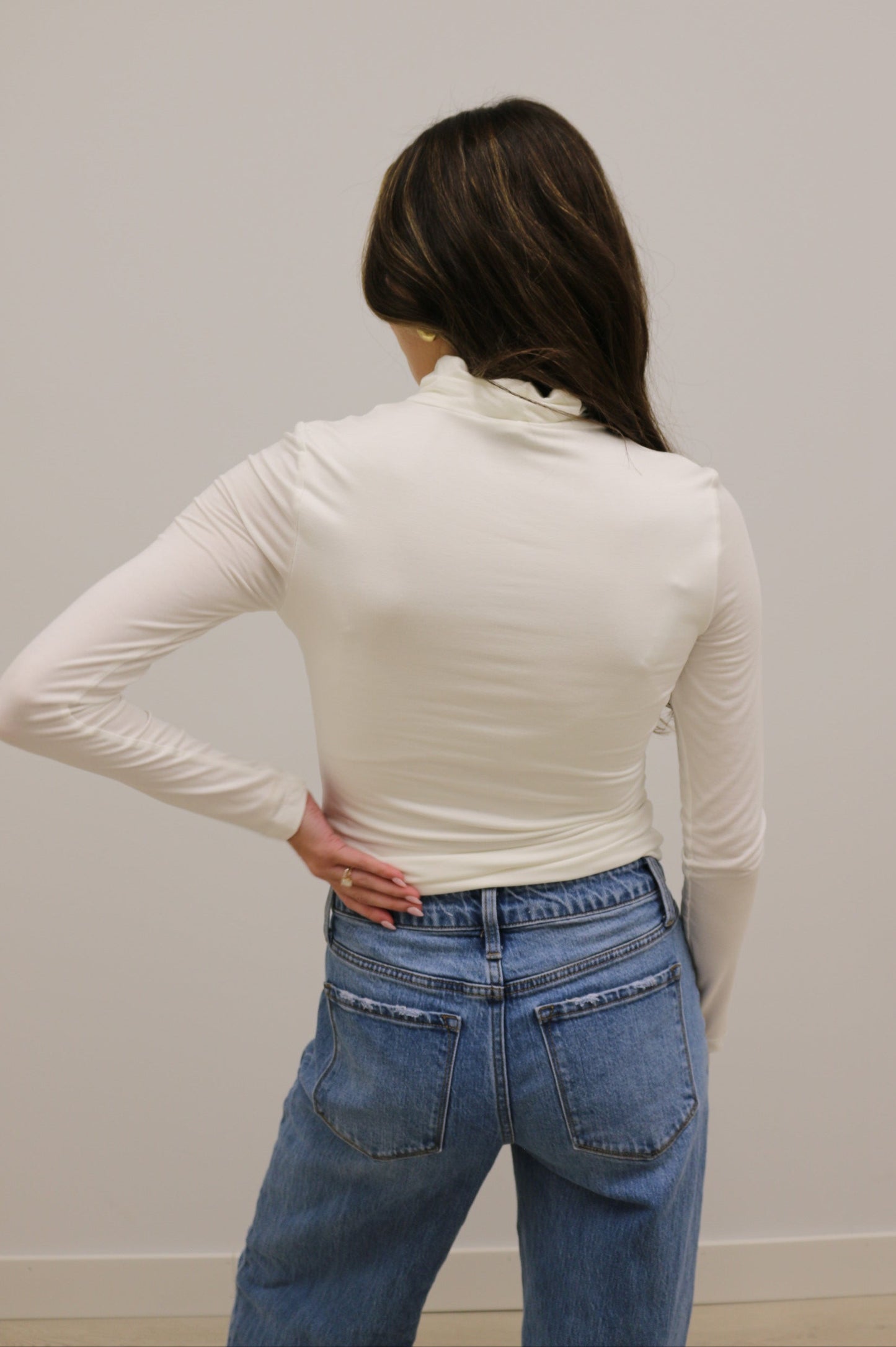 Final Touch Double Layer Turtleneck Long Sleeve Knit Top - Ivory Cream