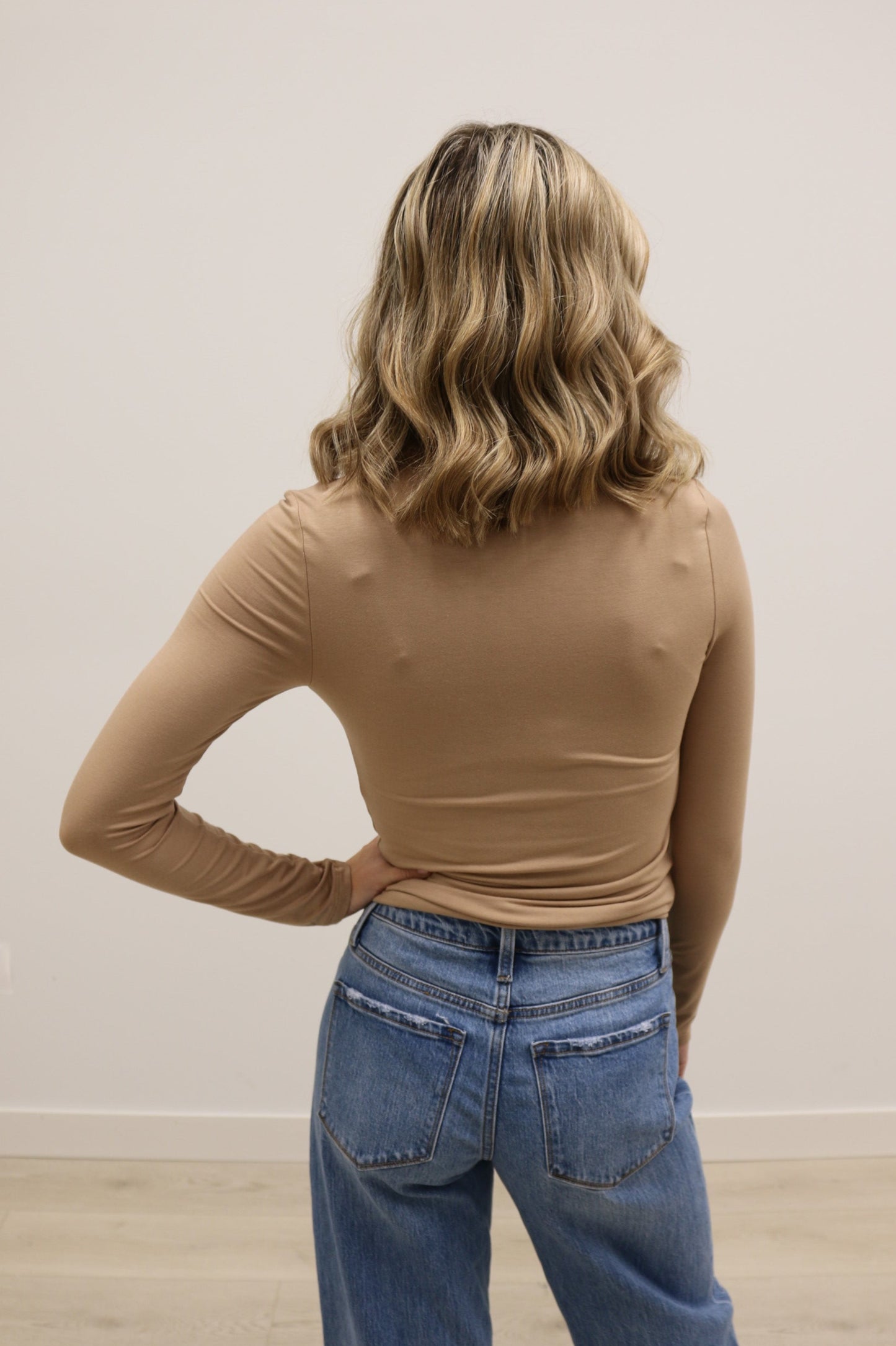 Final Touch Double Layer Turtleneck Long Sleeve Knit Top - New Taupe