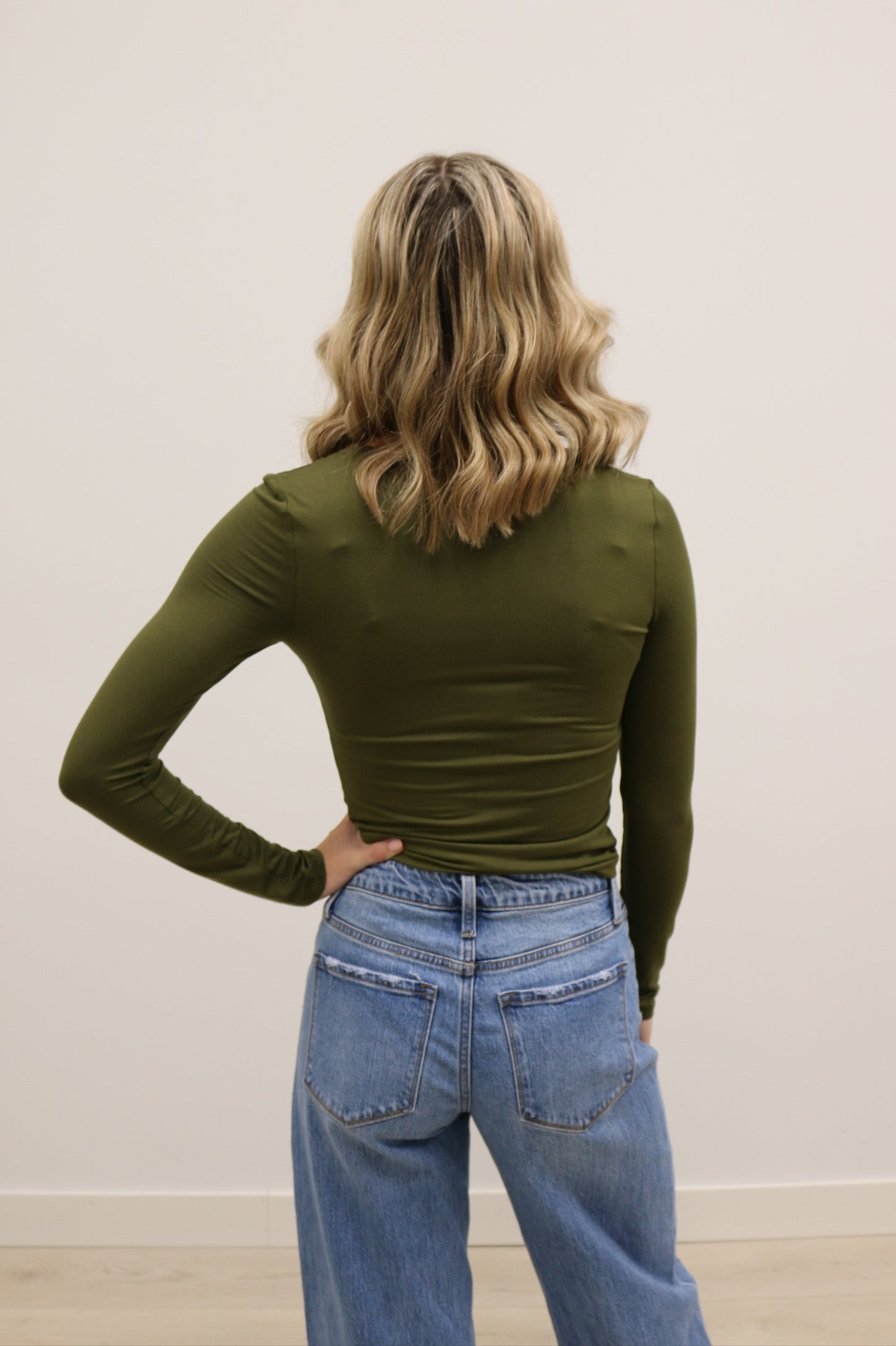 Final Touch Double Layer V-Neck Long Sleeve Knit Top - Olive Green
