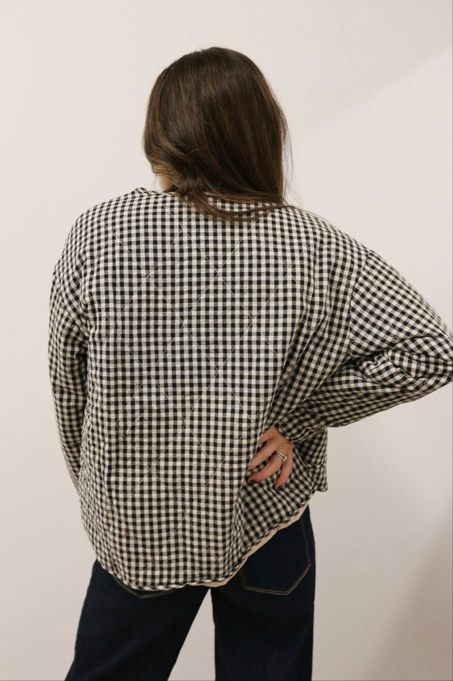 Parson Quilted Gingham Long Sleeve Snap Front Jacket - Black Multi