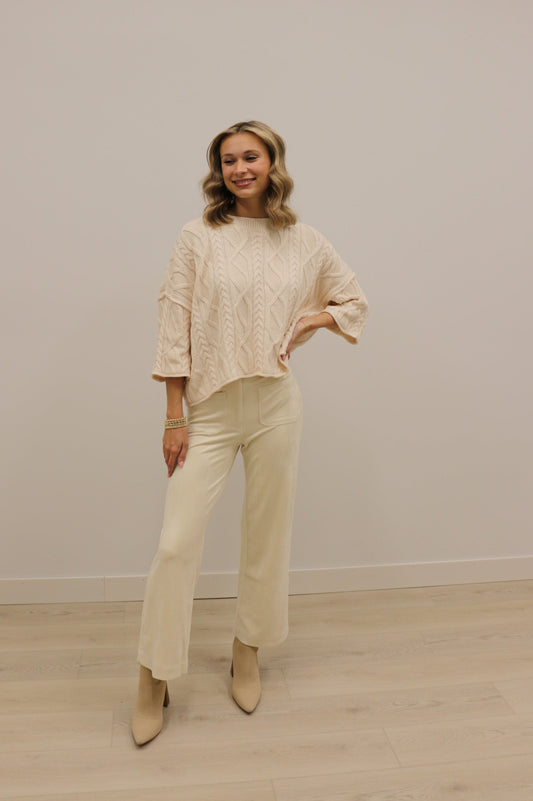 Lana Suede High Waisted Wide Leg Pants - Cream