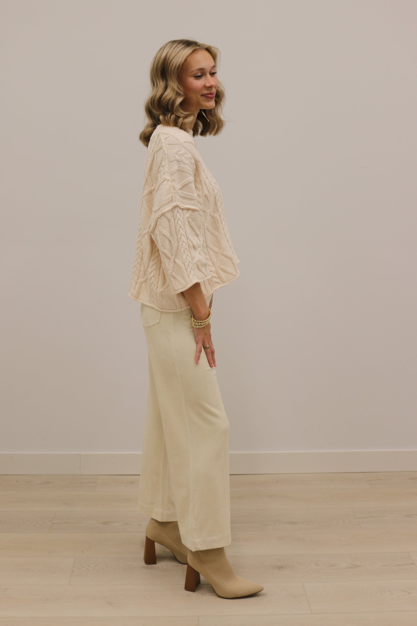 Lana Suede High Waisted Wide Leg Pants - Cream