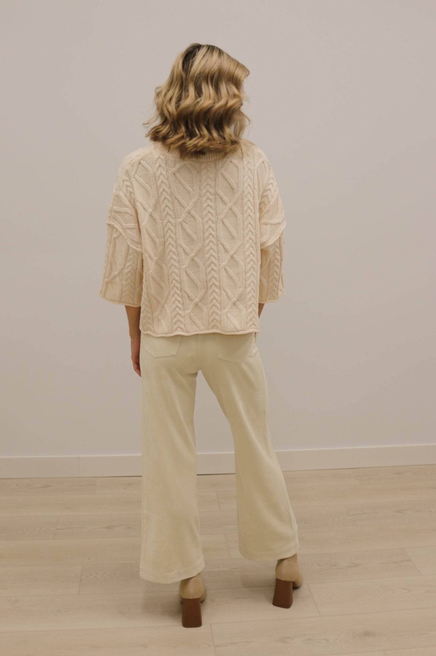 Lana Suede High Waisted Wide Leg Pants - Cream