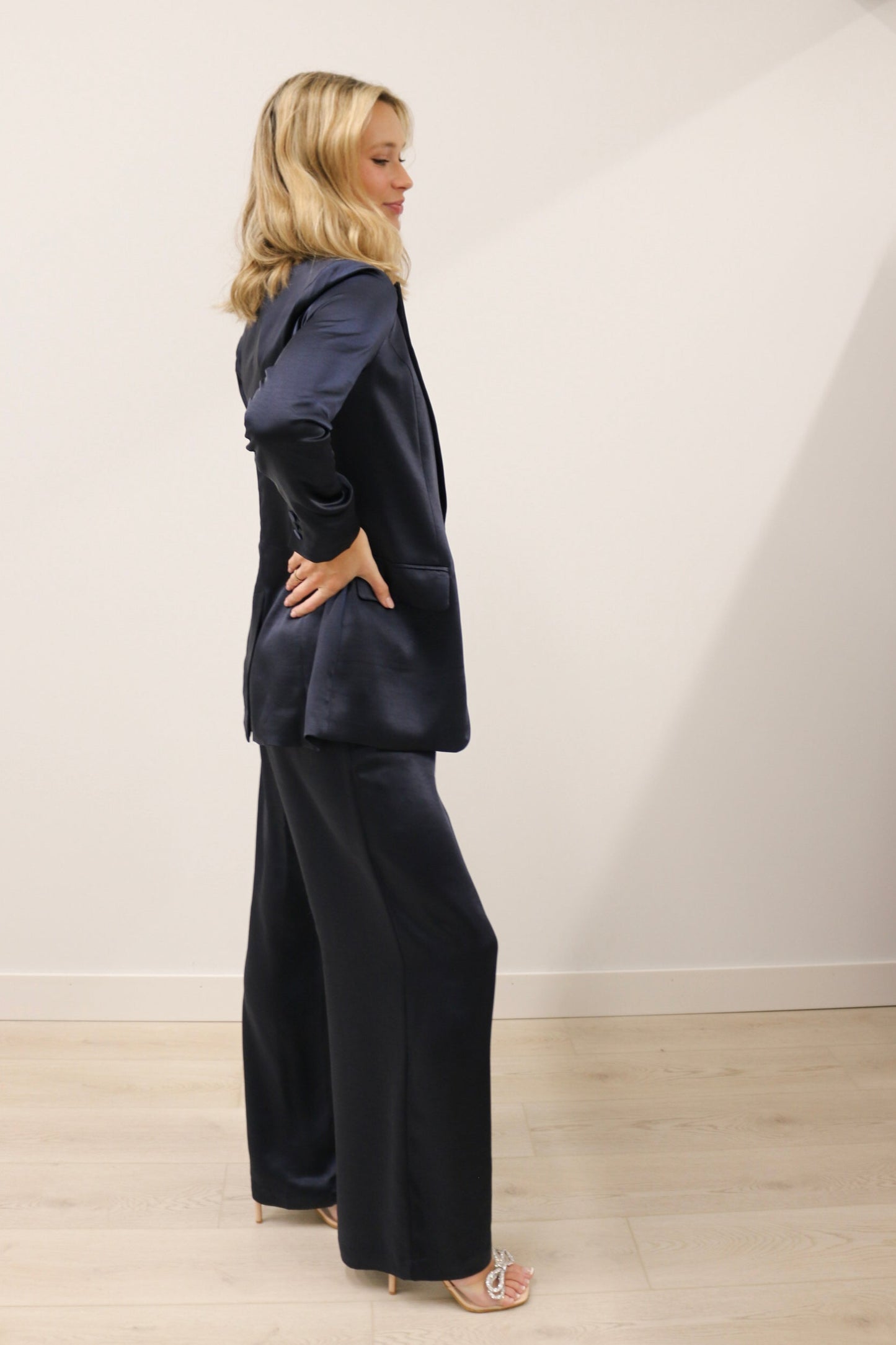Icon Long Sleeve Brushed Satin Long Sleeve Blazer - Deep Navy