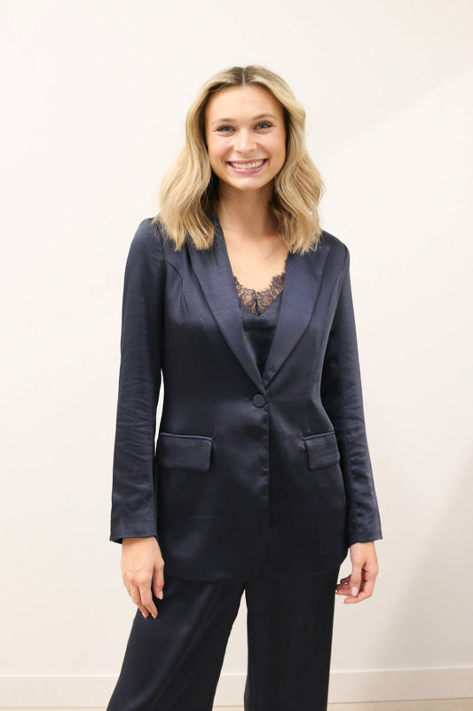 Icon Long Sleeve Brushed Satin Long Sleeve Blazer - Deep Navy