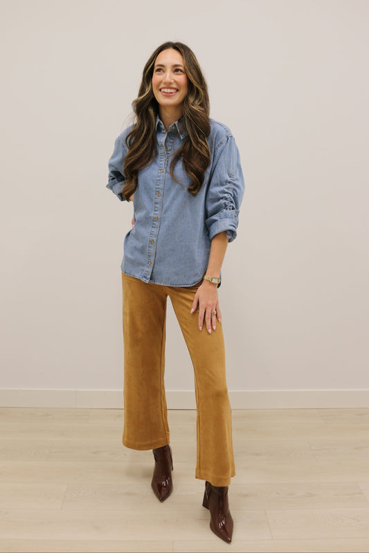 Lana Suede High Waisted Wide Leg Pants - Camel Brown