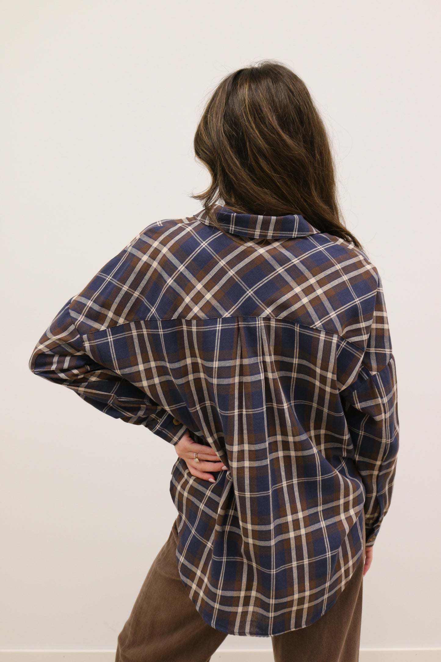 Lewes Classic Plaid Long Sleeve Collared Button Up - Brown Navy