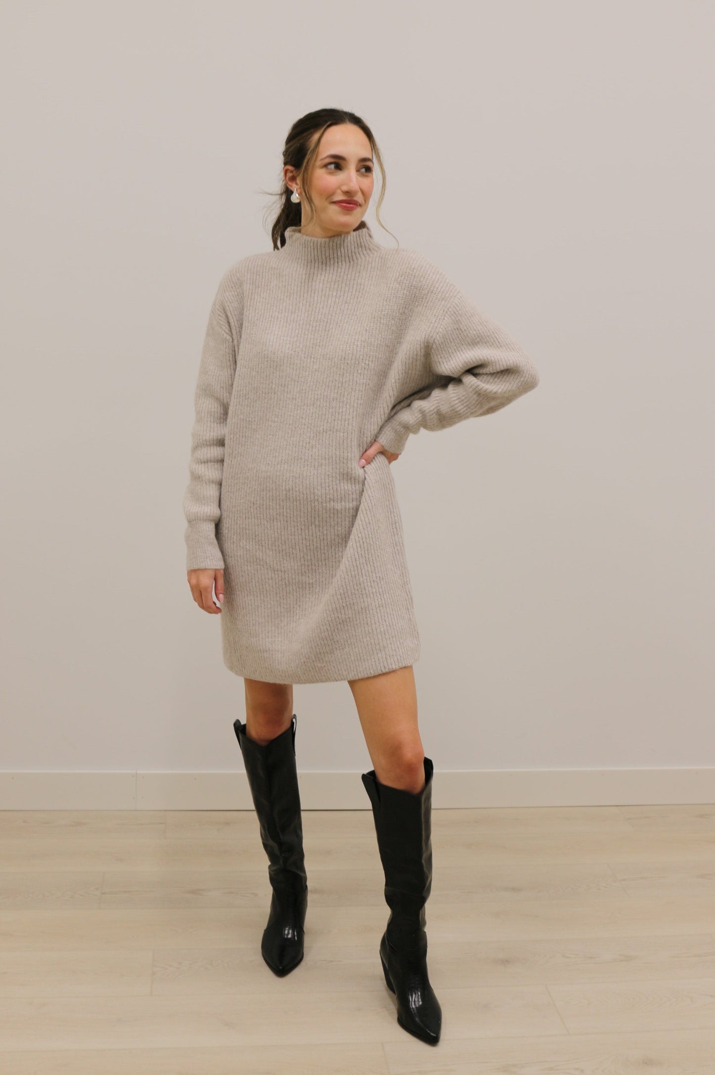 Taylor Long Sleeve Oversized Chunky Sweater Mini Dress - Light Gray